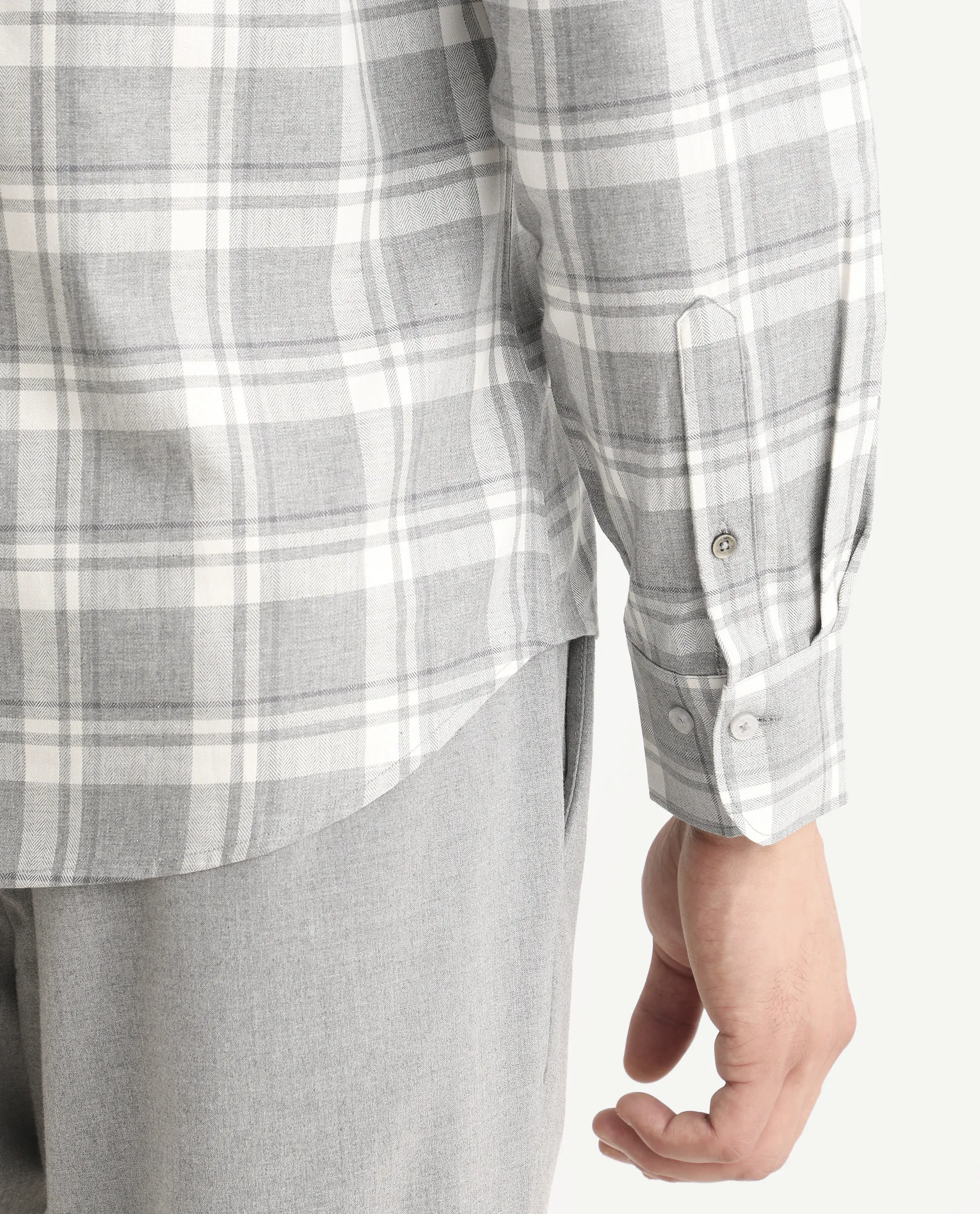 Rare Rabbit Men's Clary Dark Grey Cotton Fabric Full Sleeve Regular Fit Checked Shirt - Image 8