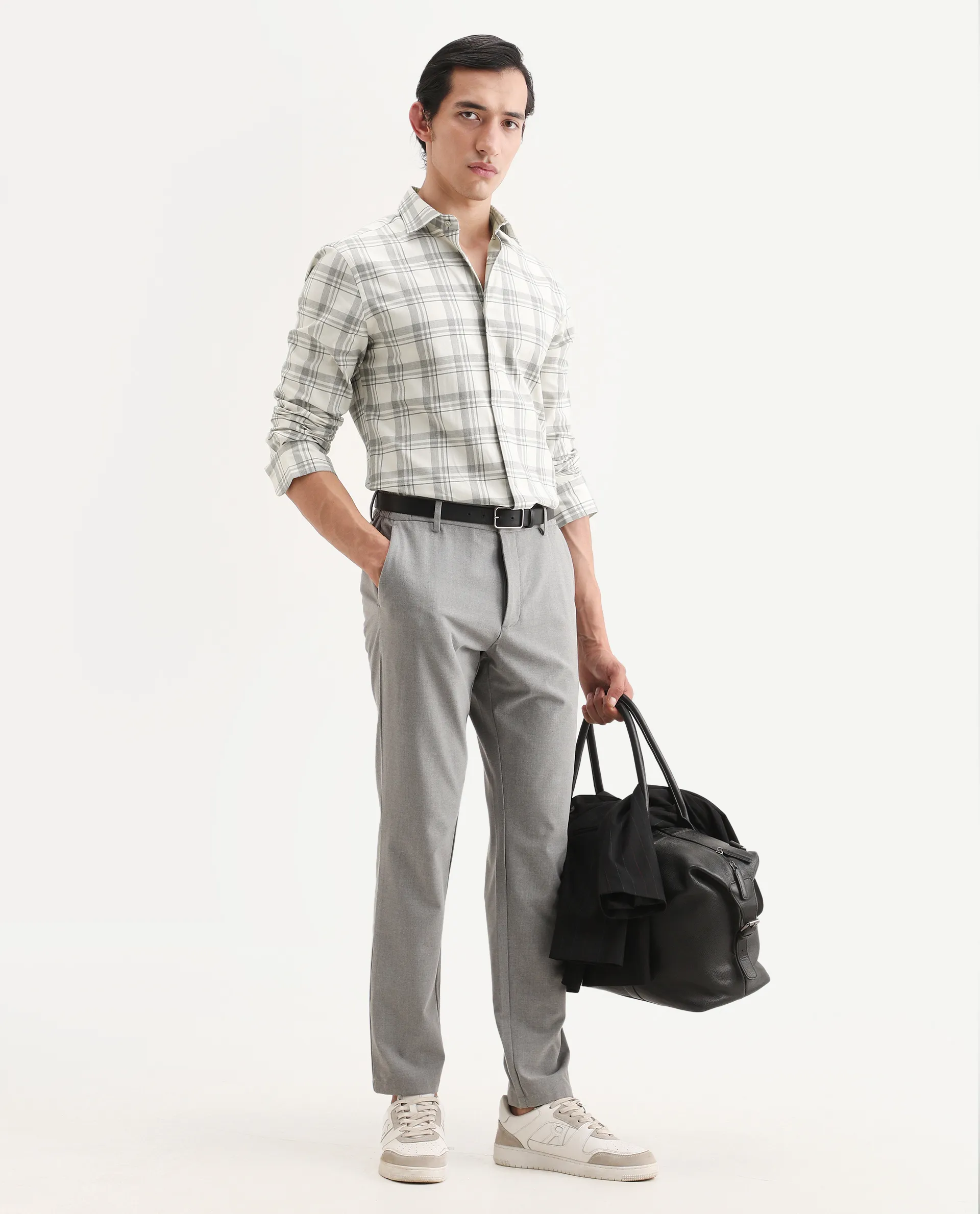 Rare Rabbit Men's Clary White Cotton Fabric Full Sleeve Regular Fit Checked Shirt - Image 2