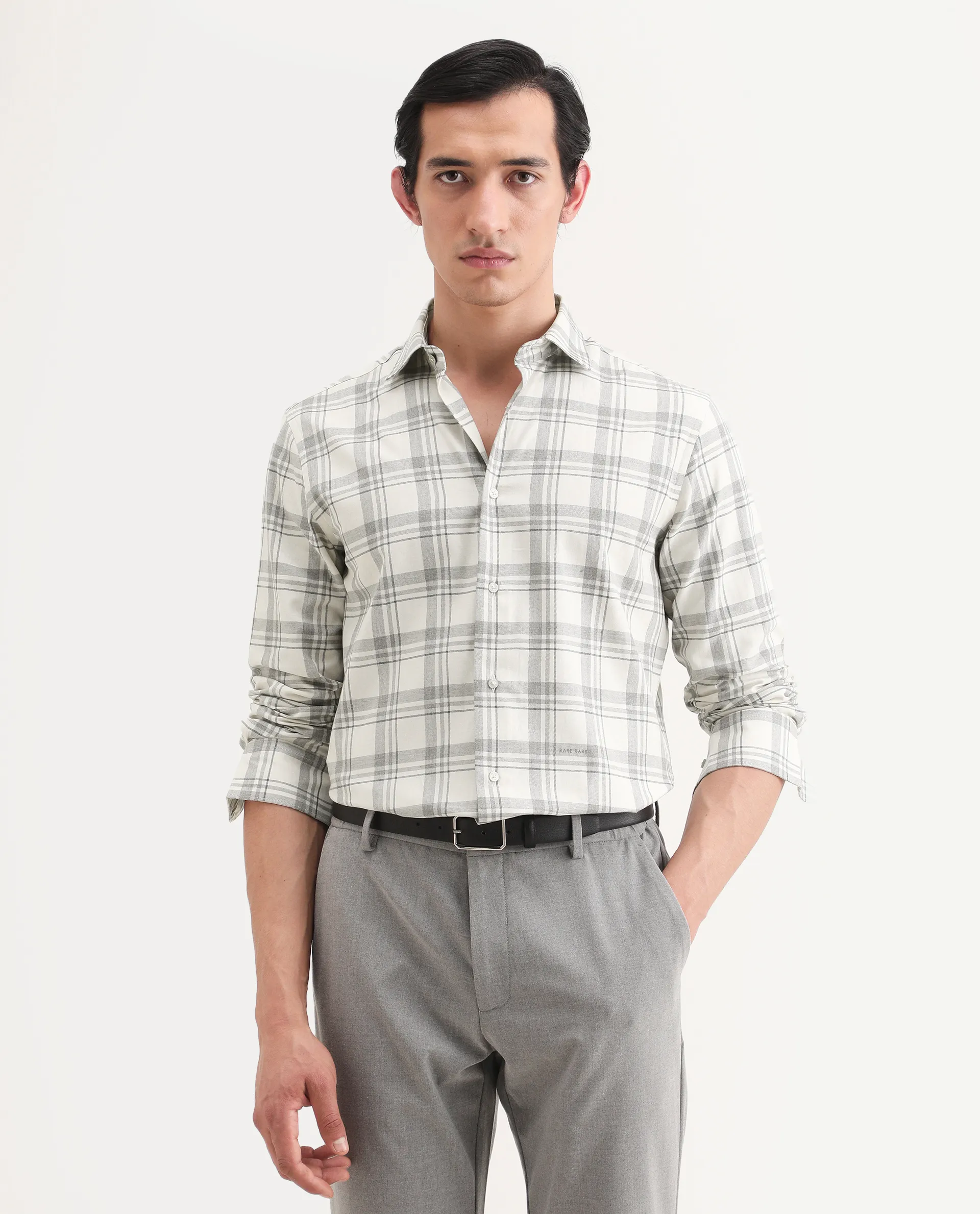 Rare Rabbit Men's Clary White Cotton Fabric Full Sleeve Regular Fit Checked Shirt - Image 3