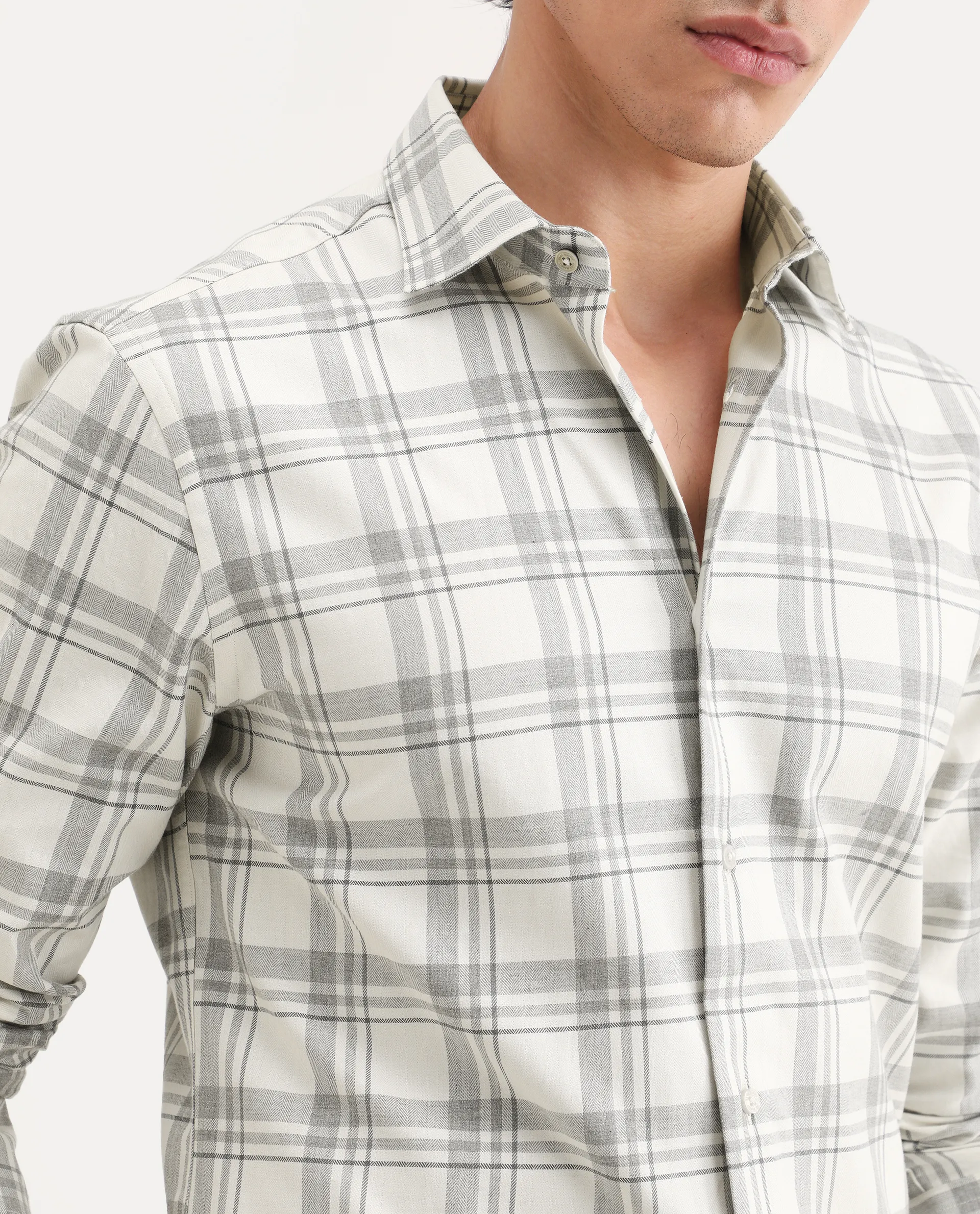 Rare Rabbit Men's Clary White Cotton Fabric Full Sleeve Regular Fit Checked Shirt - Image 4