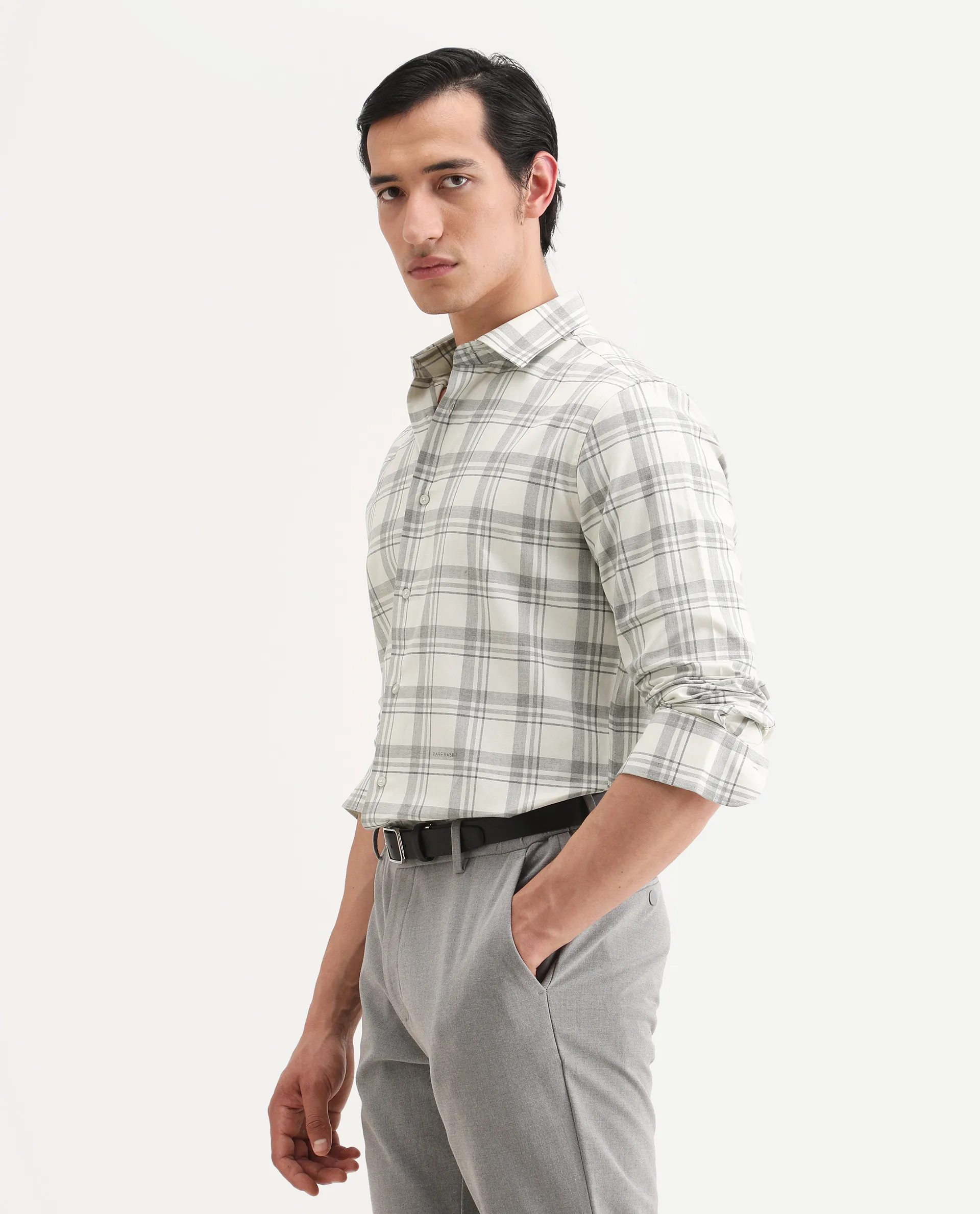 Rare Rabbit Men's Clary White Cotton Fabric Full Sleeve Regular Fit Checked Shirt - Image 5