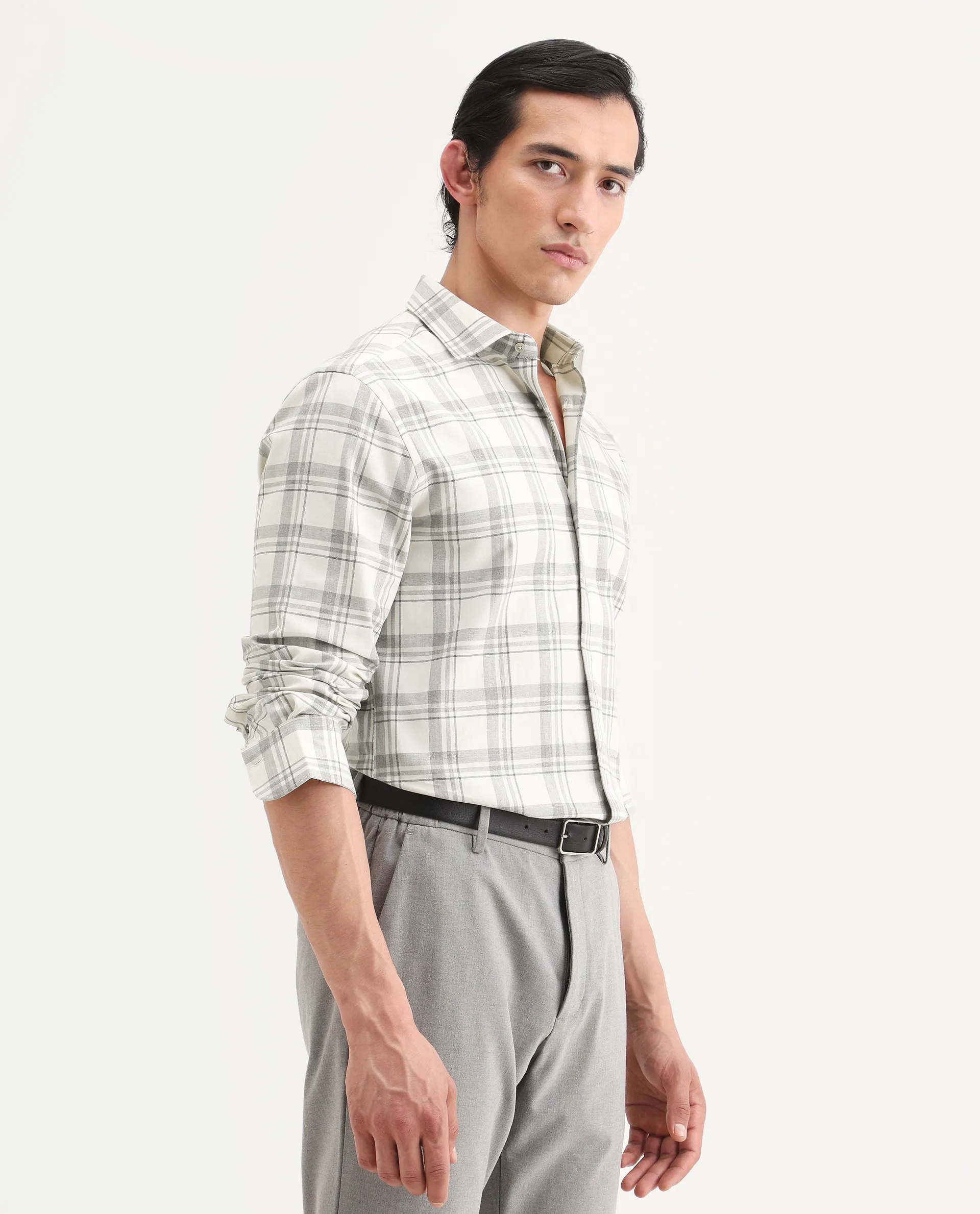 Rare Rabbit Men's Clary White Cotton Fabric Full Sleeve Regular Fit Checked Shirt - Image 6