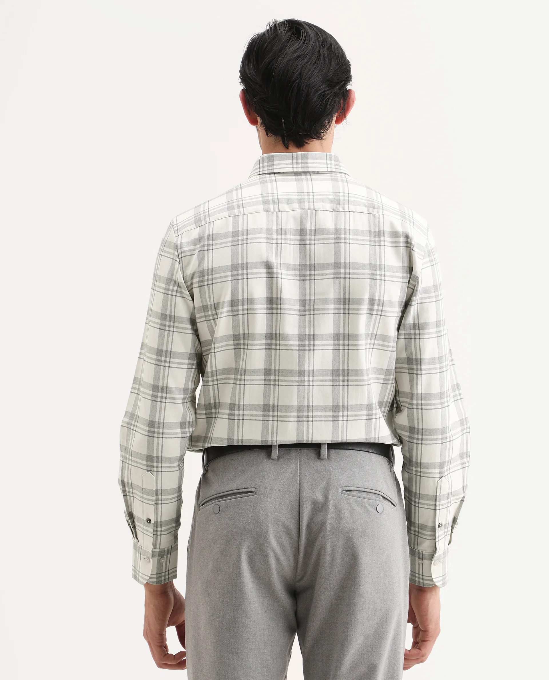 Rare Rabbit Men's Clary White Cotton Fabric Full Sleeve Regular Fit Checked Shirt - Image 7