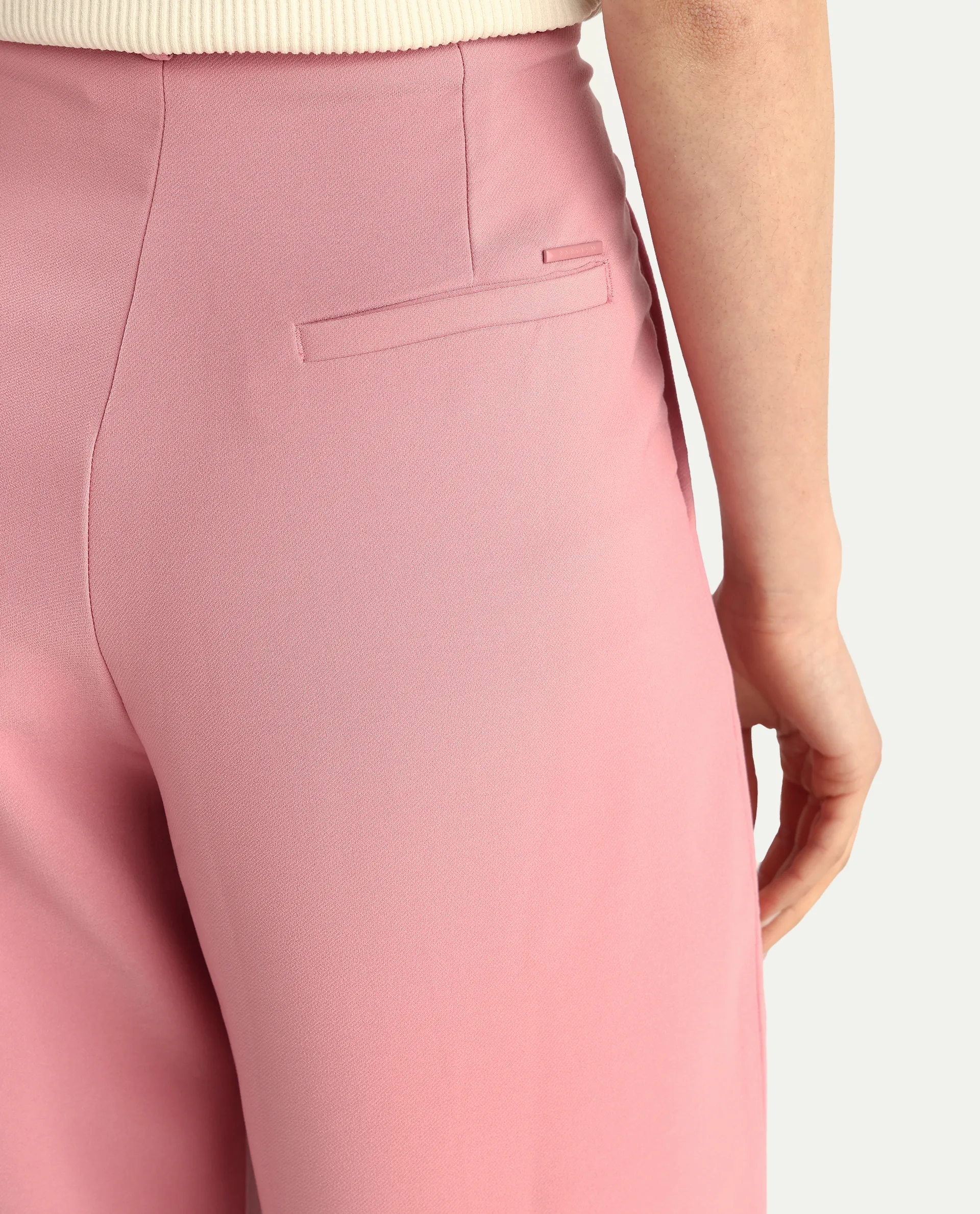 Rareism Women's Pink Poly Lycra Plain Ankle Length Wide Trouser - Image 5