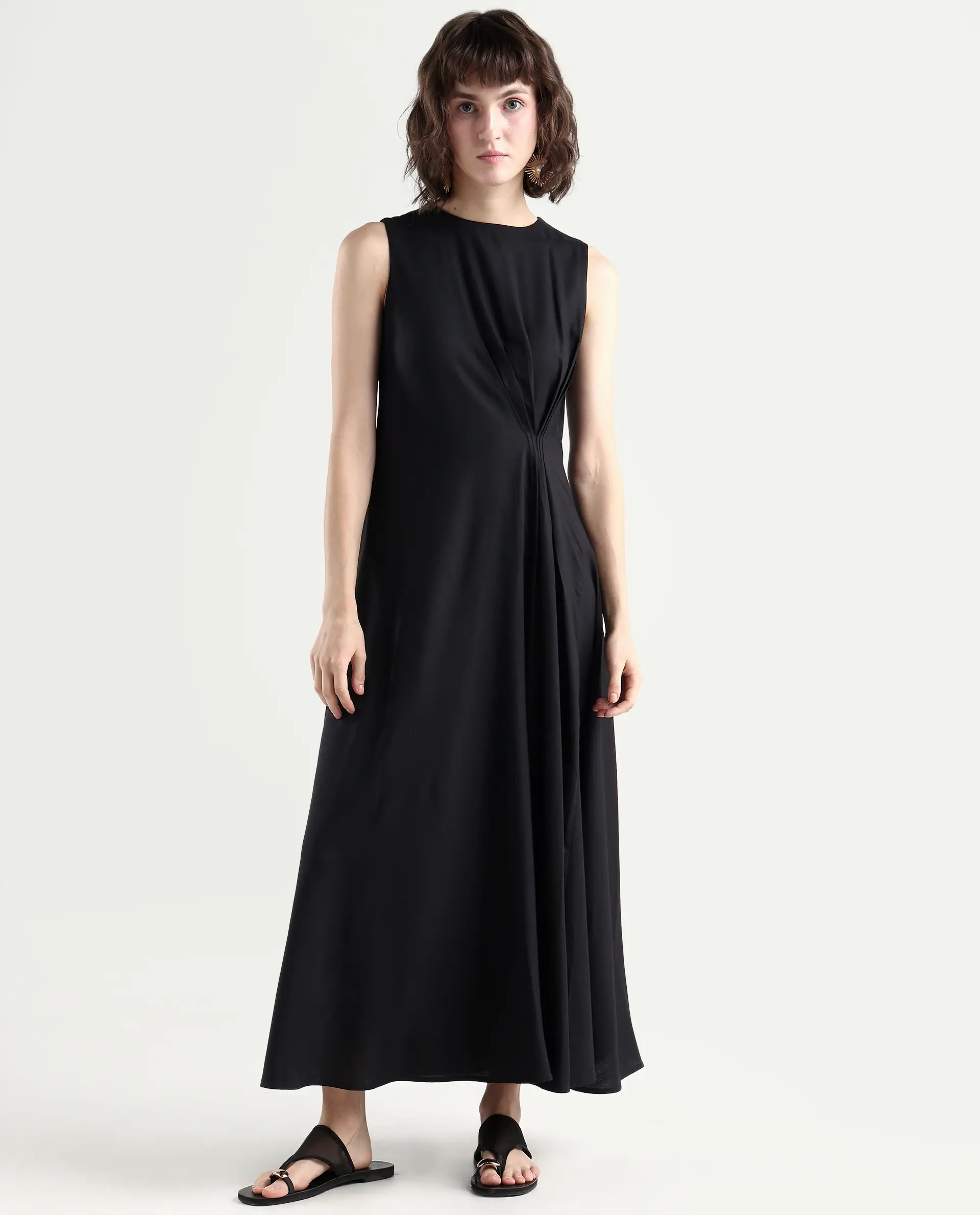 Rareism Women's Clasero Black Viscose Blend Sleeveless A-Line Plain Dress - Image 2