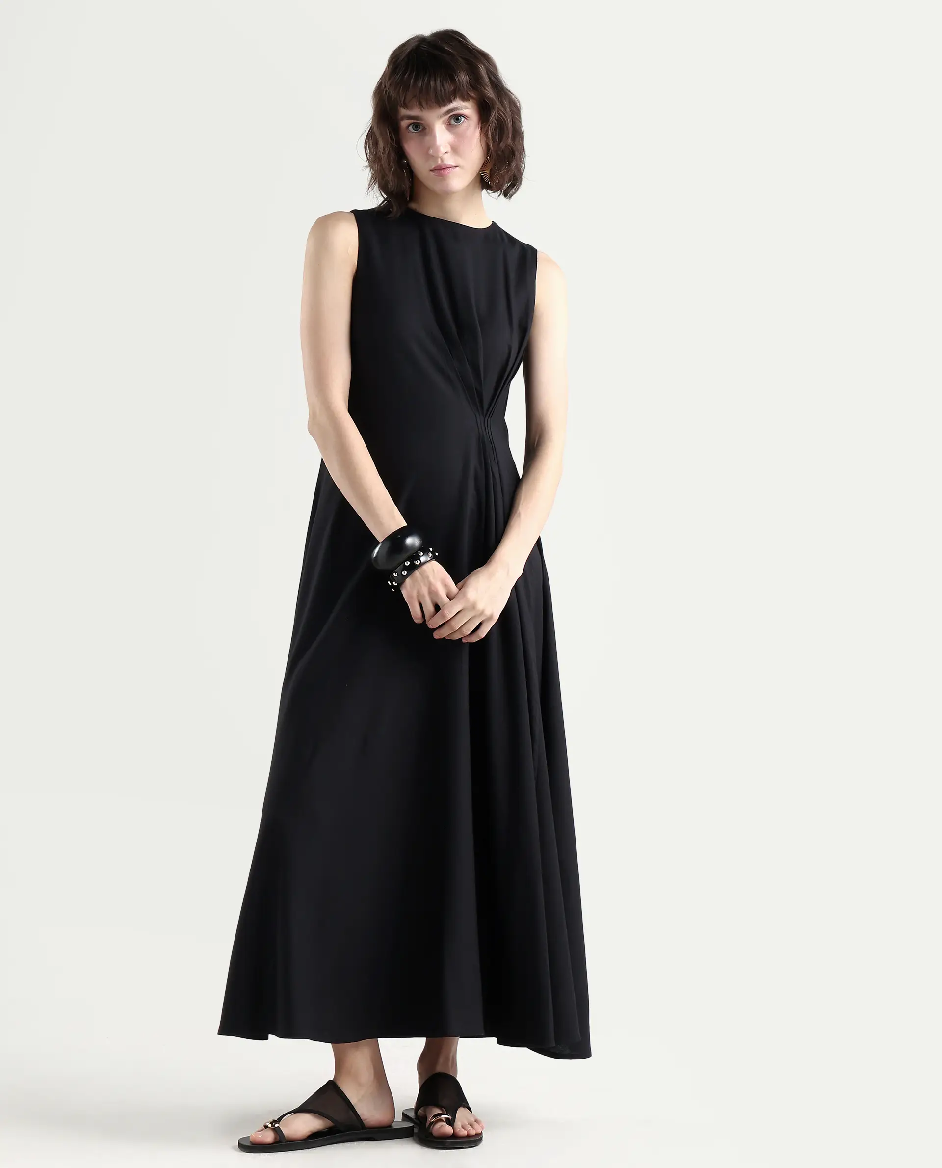 Rareism Women's Clasero Black Viscose Blend Sleeveless A-Line Plain Dress - Image 4