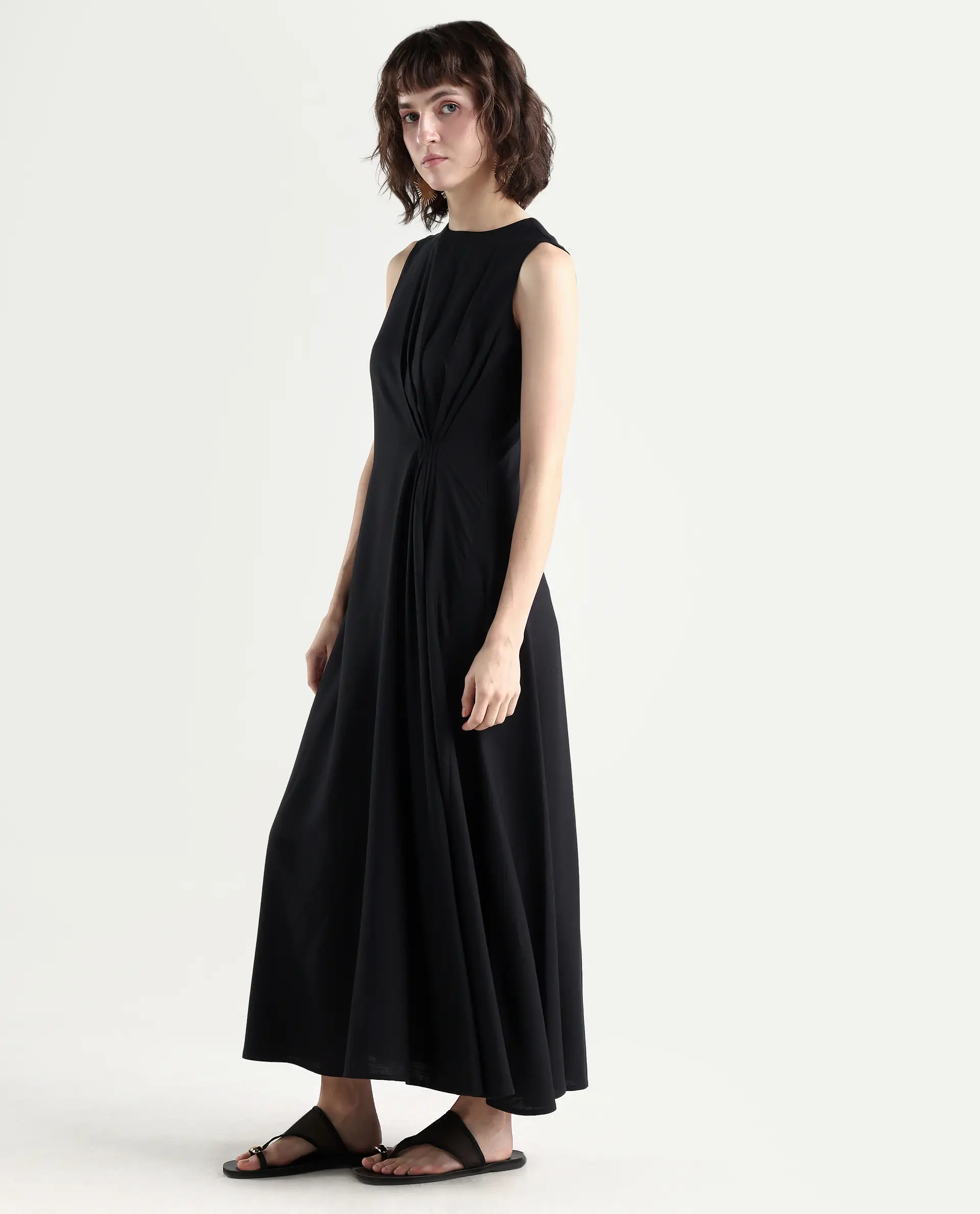 Rareism Women's Clasero Black Viscose Blend Sleeveless A-Line Plain Dress - Image 5