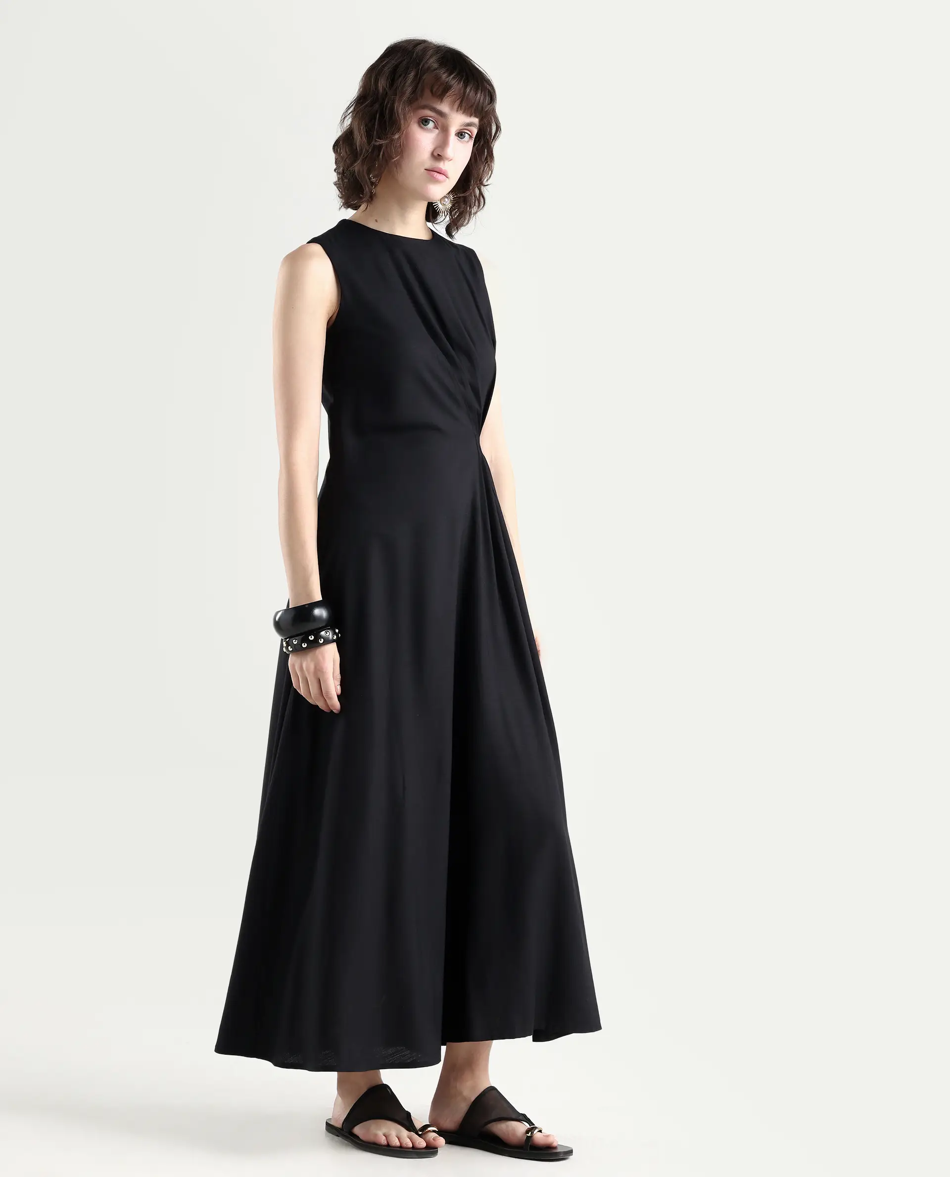 Rareism Women's Clasero Black Viscose Blend Sleeveless A-Line Plain Dress - Image 6