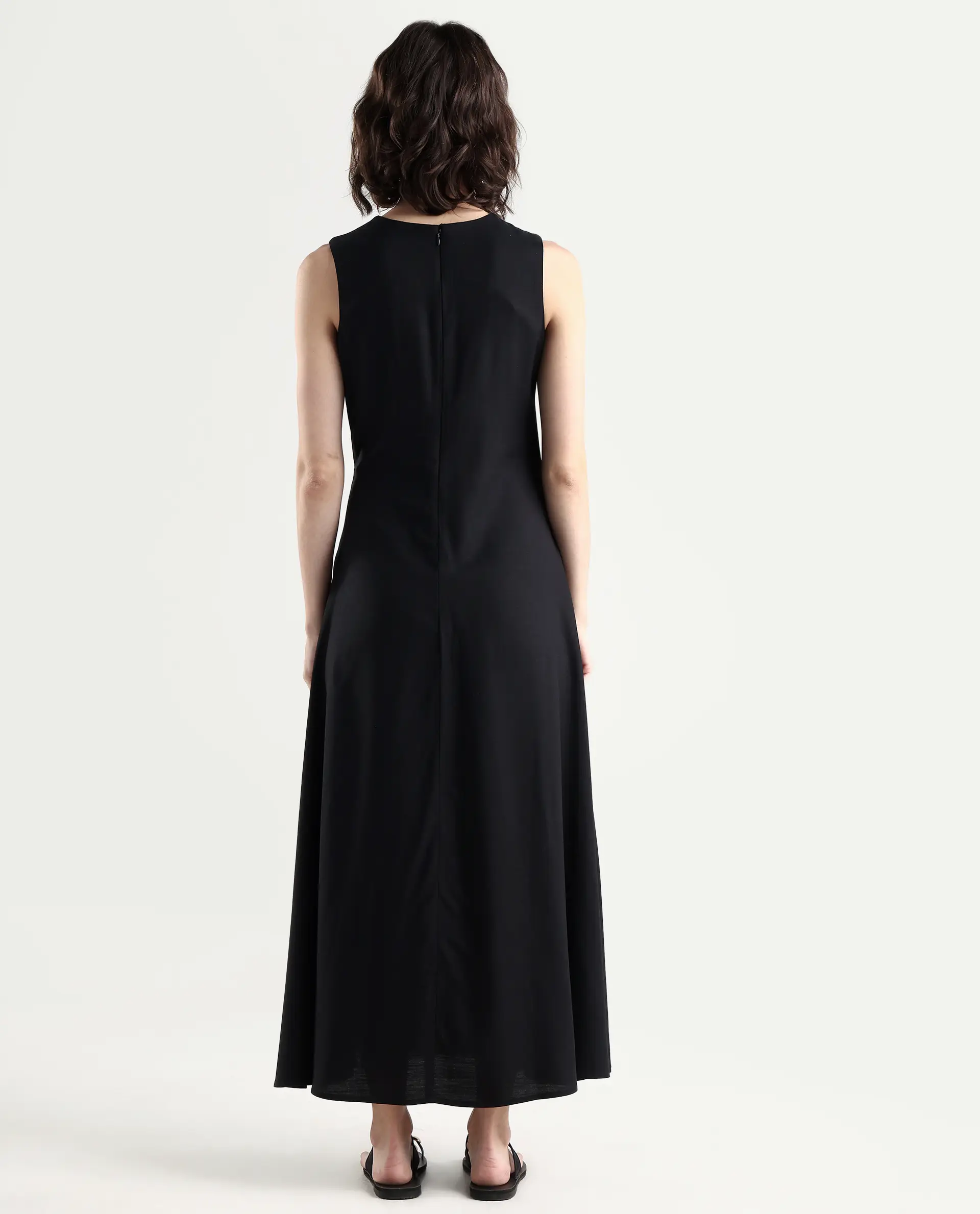 Rareism Women's Clasero Black Viscose Blend Sleeveless A-Line Plain Dress - Image 7