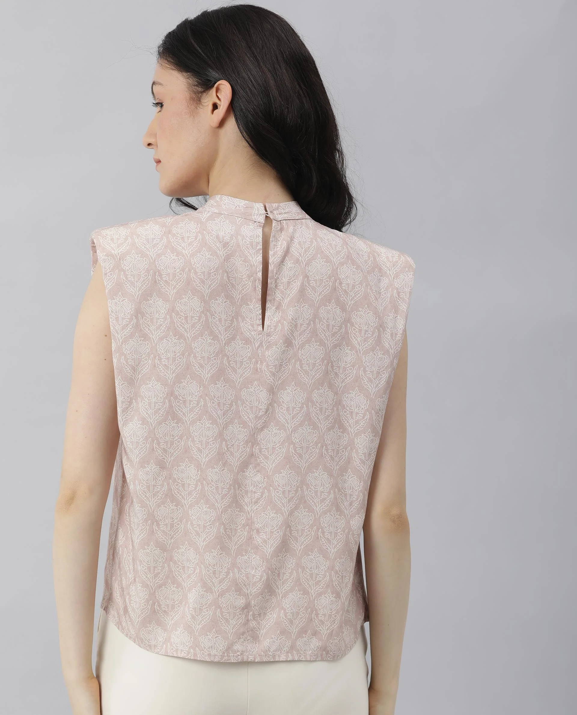 Rareism Womens Classic Pink Floral Printed Top Sleeveless Round Neck - Image 6