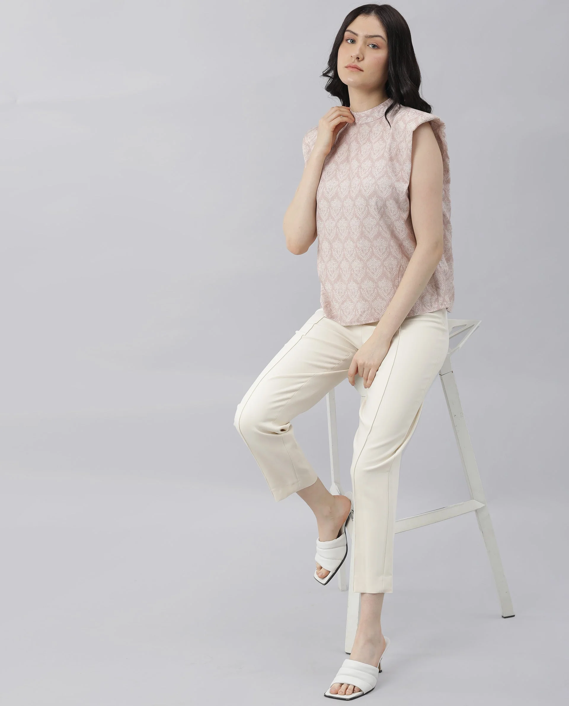 Rareism Womens Classic Pink Floral Printed Top Sleeveless Round Neck - Image 7
