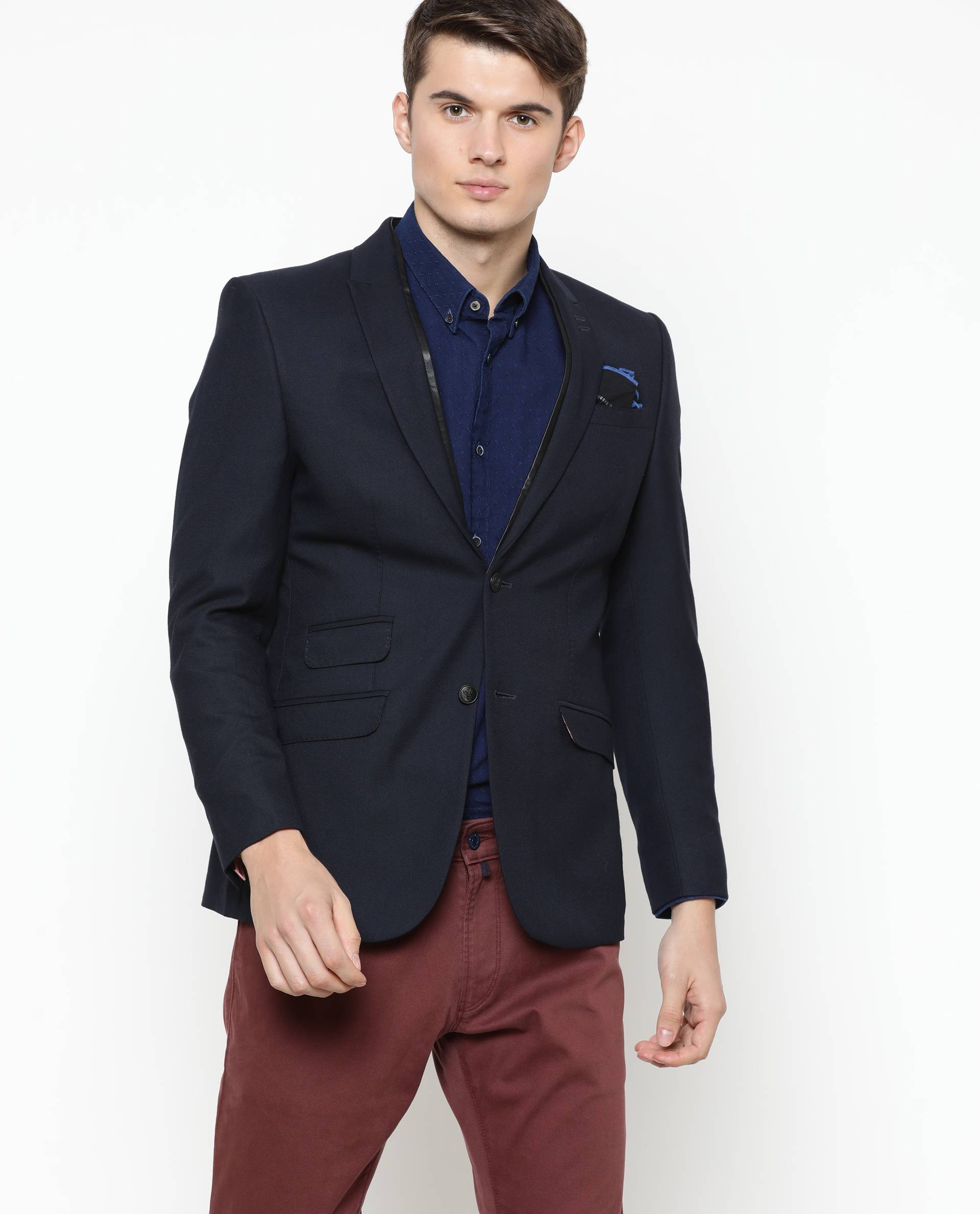 Rare Rabbit Men's Classico Navy Polyester Plain Tailored Fit Full Sleeve Lapel Neck Blazer - Image 2