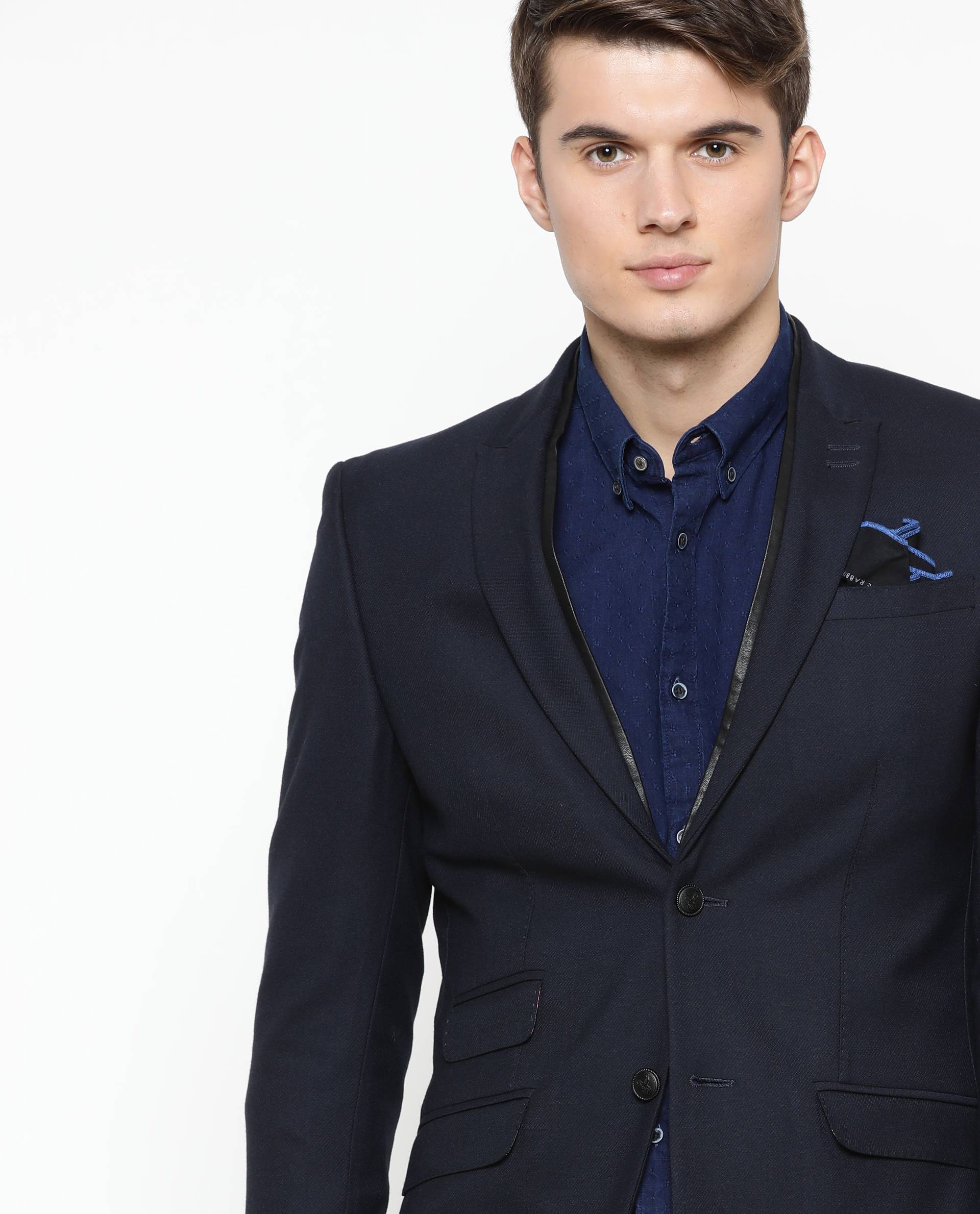 Rare Rabbit Men's Classico Navy Polyester Plain Tailored Fit Full Sleeve Lapel Neck Blazer - Image 3
