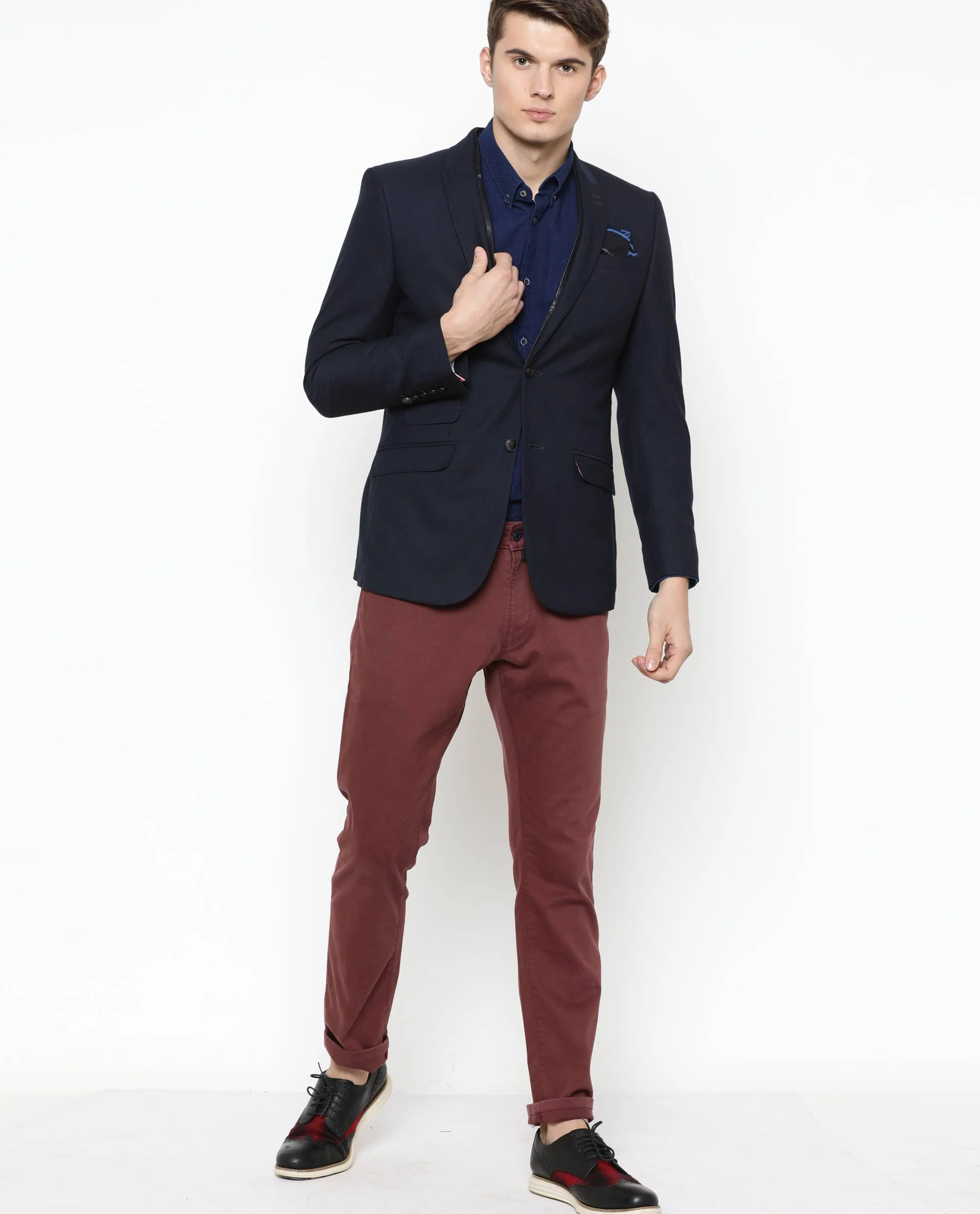 Rare Rabbit Men's Classico Navy Polyester Plain Tailored Fit Full Sleeve Lapel Neck Blazer - Image 4