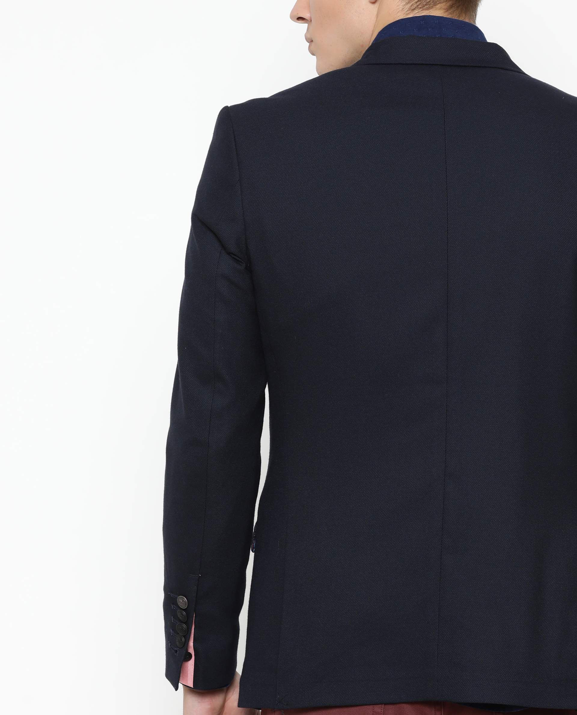 Rare Rabbit Men's Classico Navy Polyester Plain Tailored Fit Full Sleeve Lapel Neck Blazer - Image 5