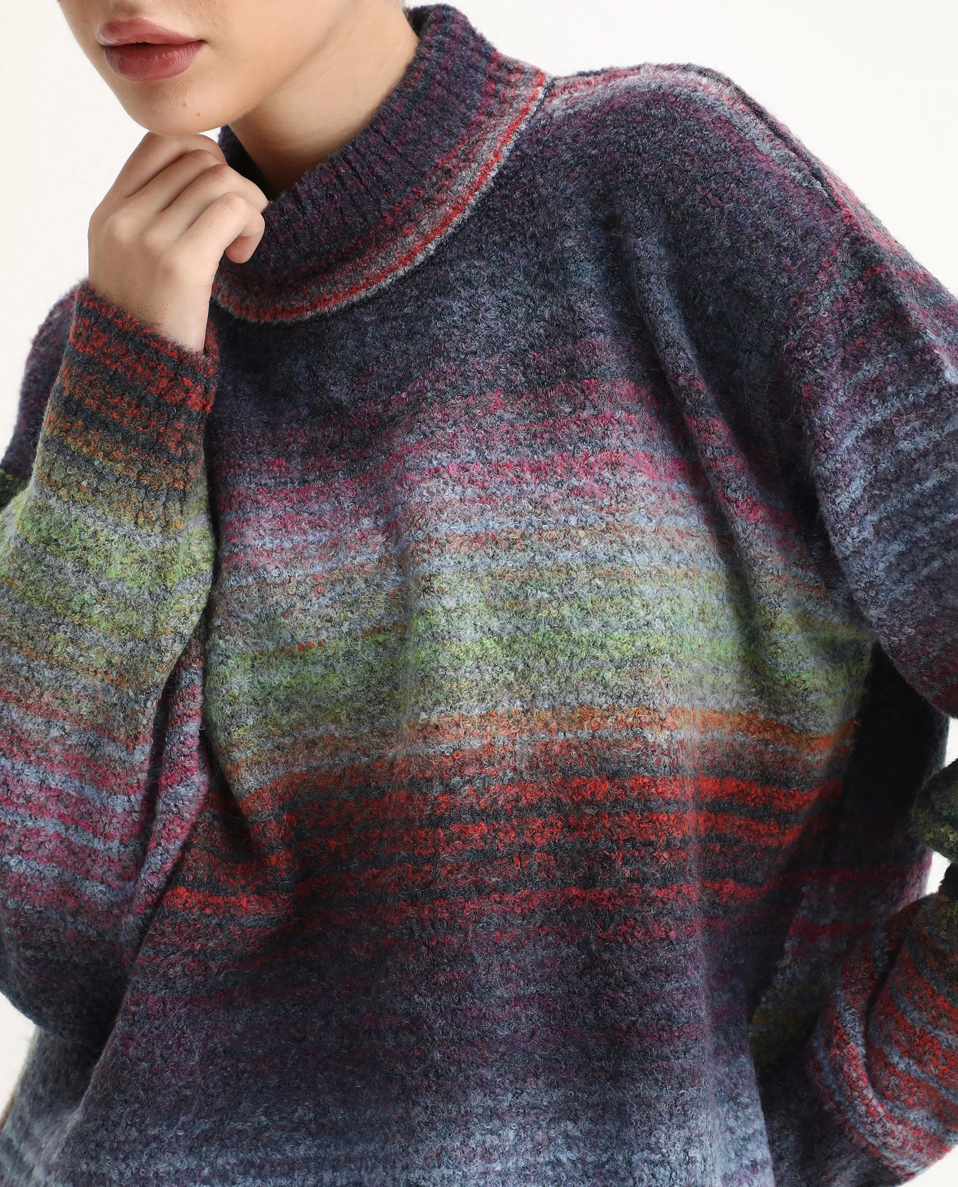 Rareism Women's Claudian Multi Acrylic Blend High Neck Relaxed Fit Ombre Sweater - Image 4