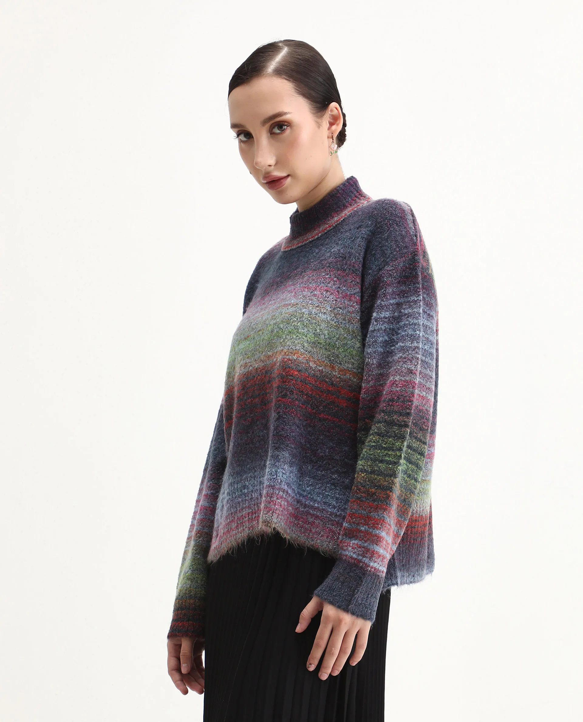 Rareism Women's Claudian Multi Acrylic Blend High Neck Relaxed Fit Ombre Sweater - Image 5