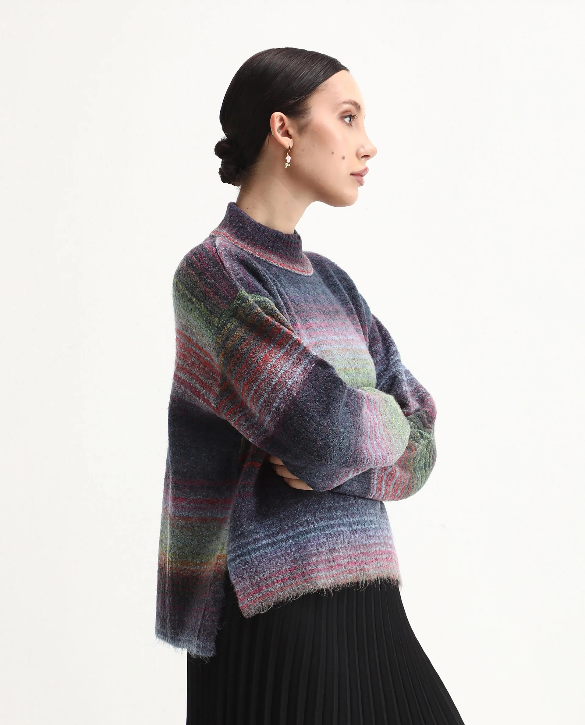 Rareism Women's Claudian Multi Acrylic Blend High Neck Relaxed Fit Ombre Sweater - Image 6