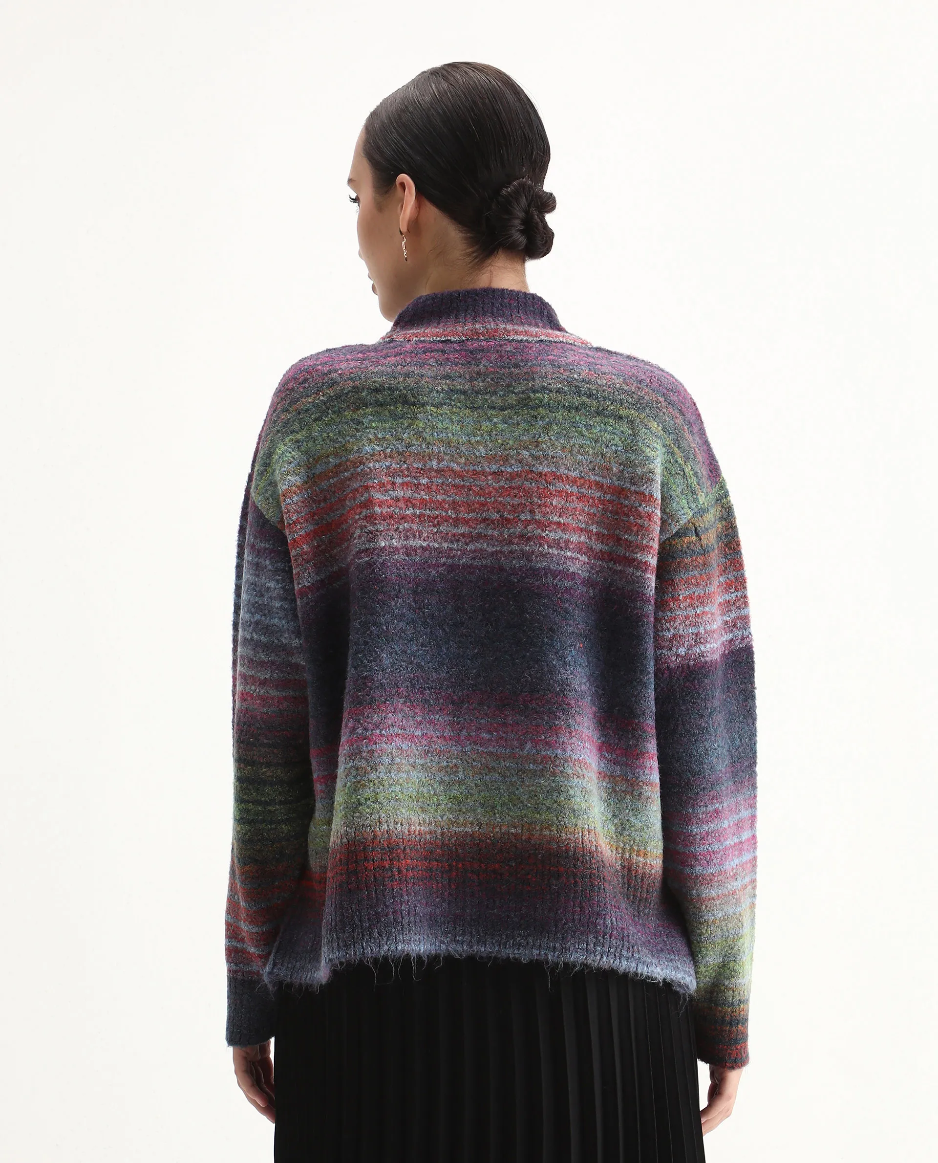 Rareism Women's Claudian Multi Acrylic Blend High Neck Relaxed Fit Ombre Sweater - Image 7