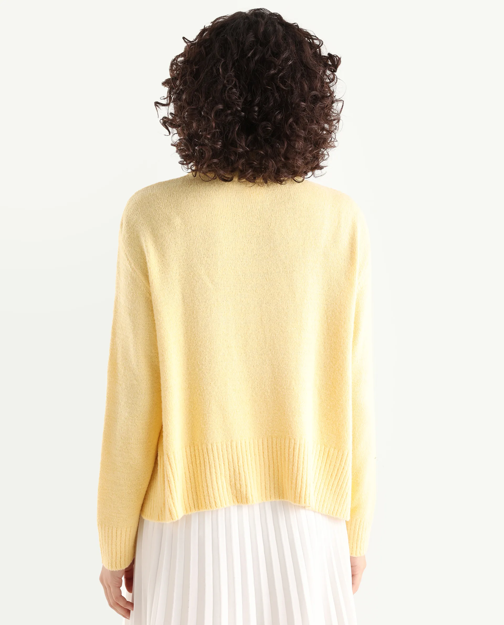 Rareism Women's Clawdia Yellow Acrylic High Neck Plain Relaxed Fit Sweater - Image 6