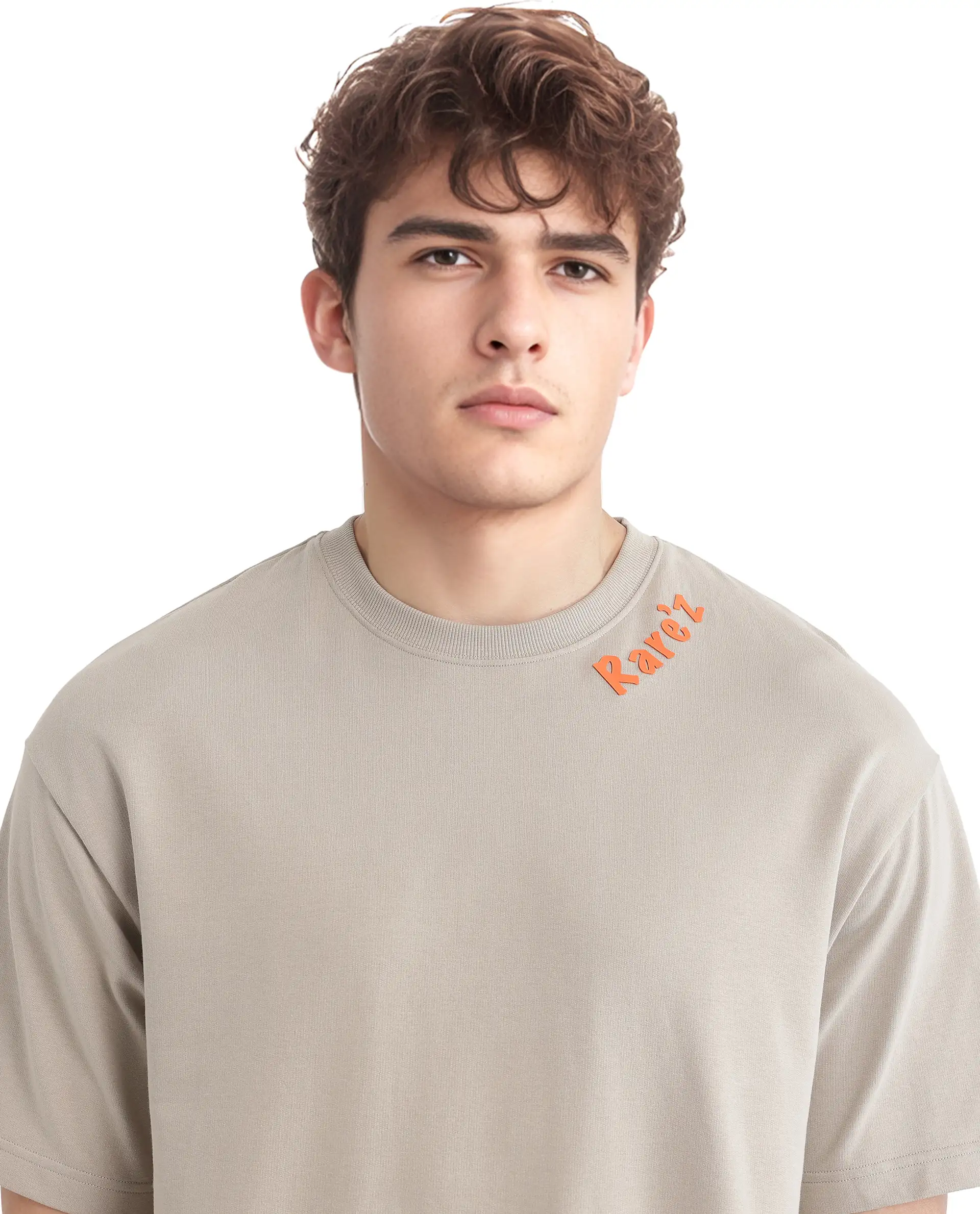 Rare Rabbit Men's Clay Beige Cotton Graphic Print Oversized Fit Half Sleeve Crew Neck T-Shirt - Image 6
