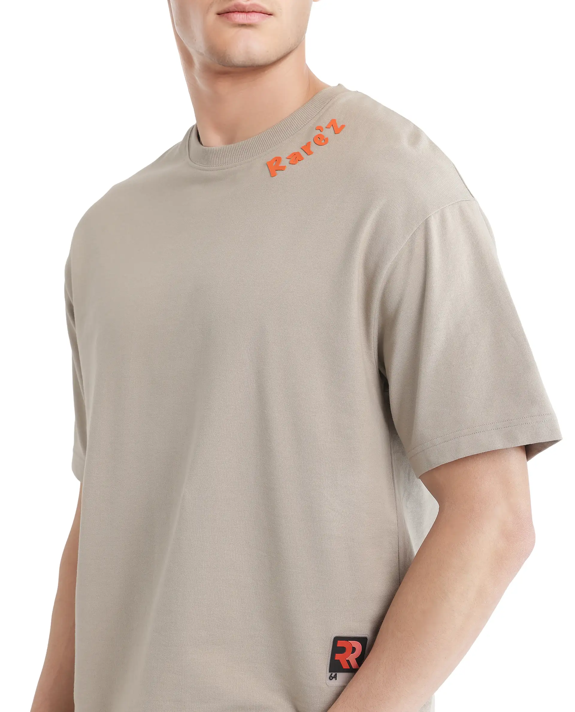 Rare Rabbit Men's Clay Beige Cotton Graphic Print Oversized Fit Half Sleeve Crew Neck T-Shirt - Image 7