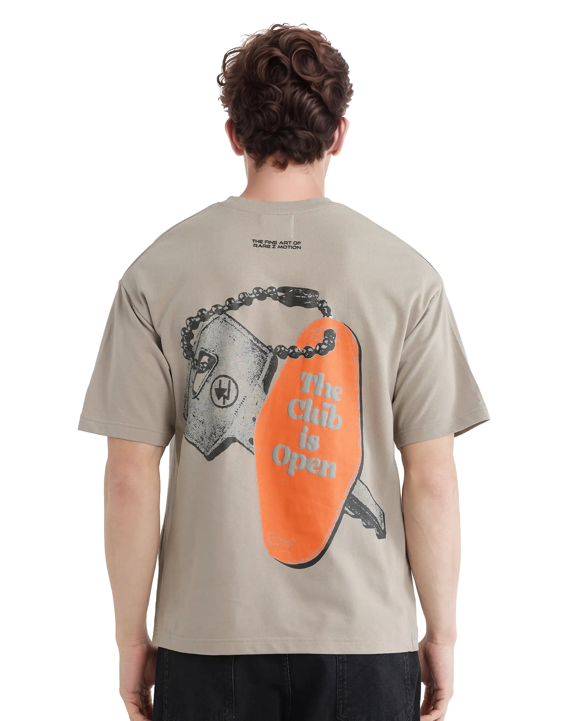 Rare Rabbit Men's Clay Beige Cotton Graphic Print Oversized Fit Half Sleeve Crew Neck T-Shirt - Image 8