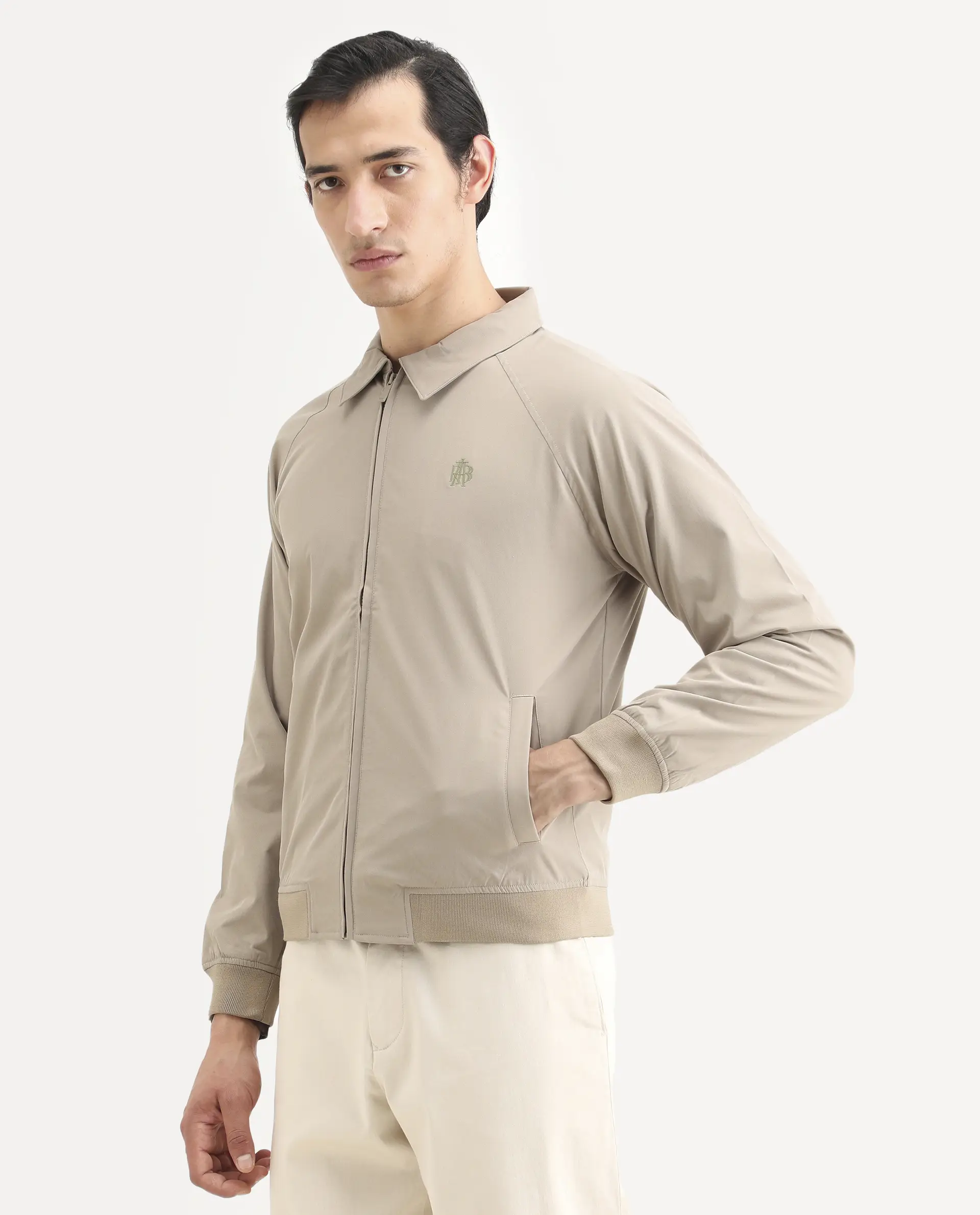 Rare Rabbit Men's Clayon Beige Polyester Embroidered Regular Fit Full Sleeve Spread Collar Jacket - Image 5
