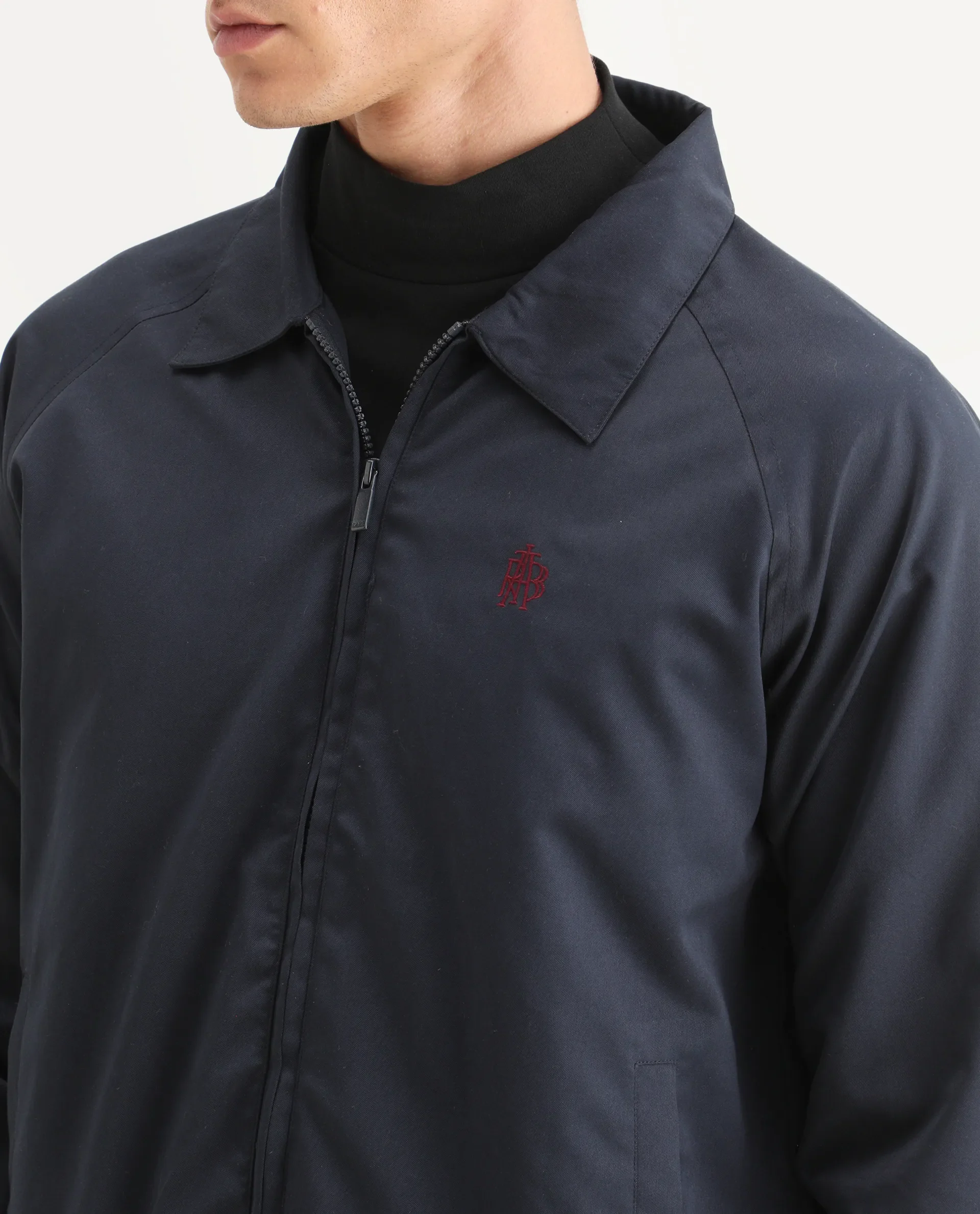 Rare Rabbit Men's Clayon Navy Polyester Embroidered Regular Fit Full Sleeve Spread Collar Jacket - Image 3