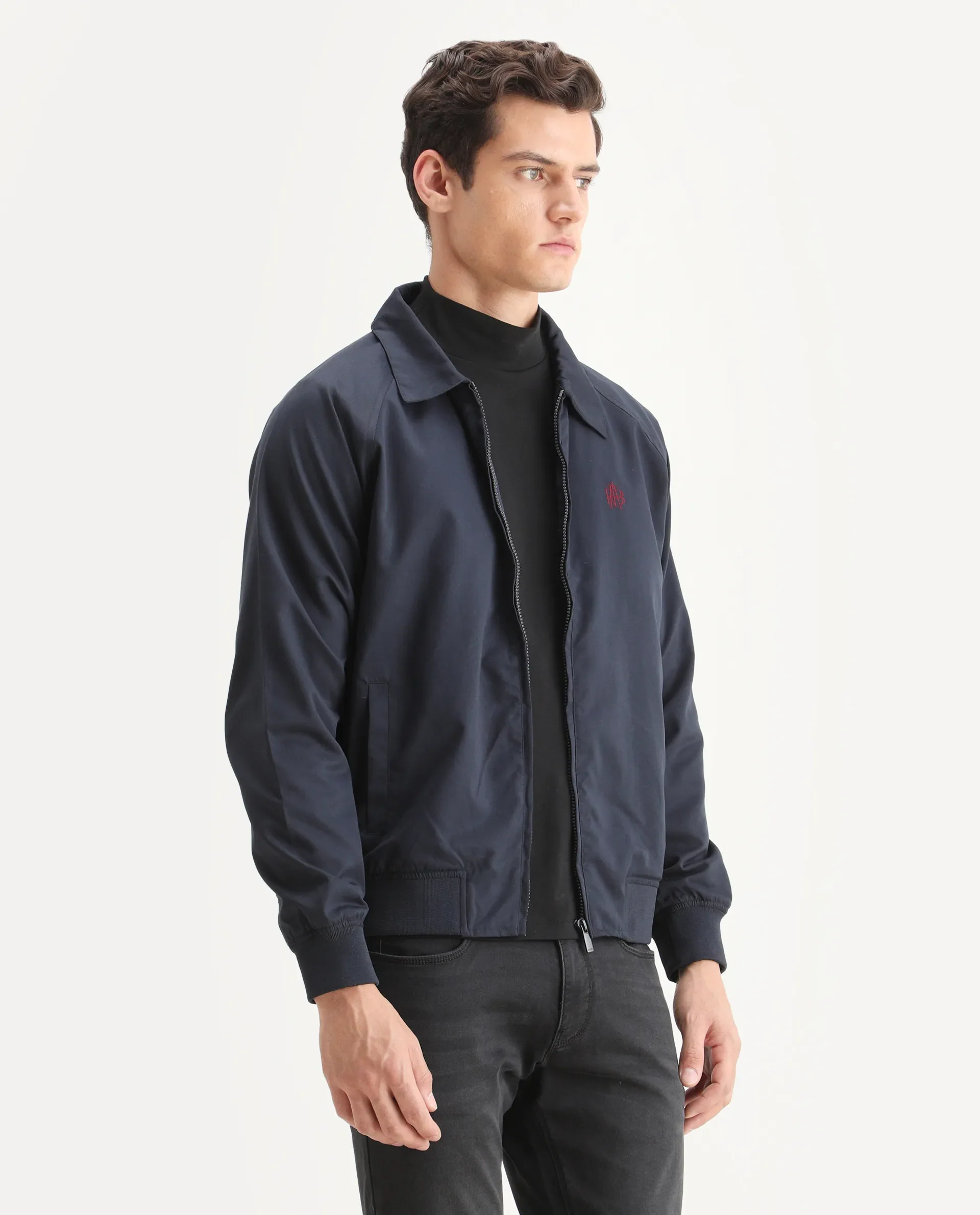 Rare Rabbit Men's Clayon Navy Polyester Embroidered Regular Fit Full Sleeve Spread Collar Jacket - Image 6