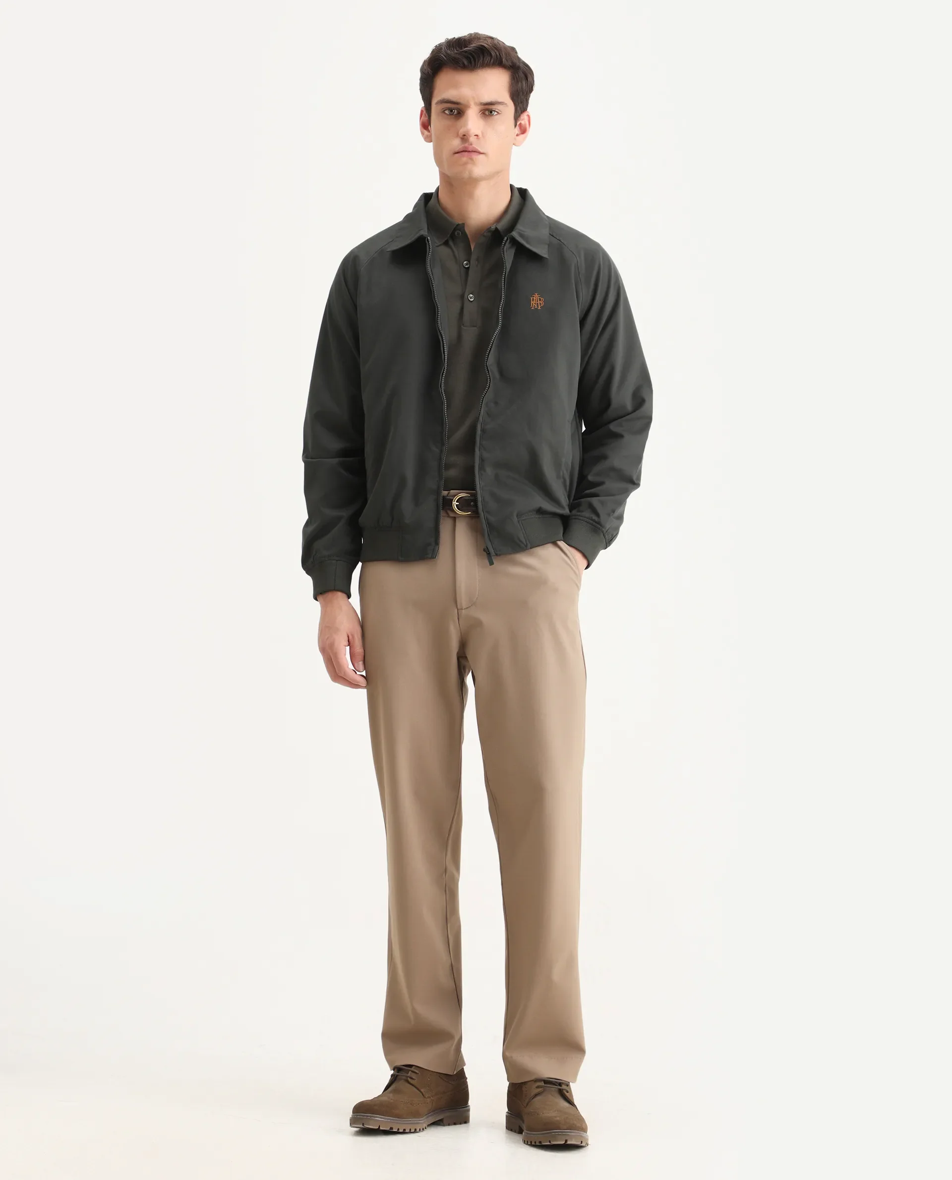 Rare Rabbit Men's Clayon Olive Polyester Embroidered Regular Fit Full Sleeve Spread Collar Jacket - Image 2