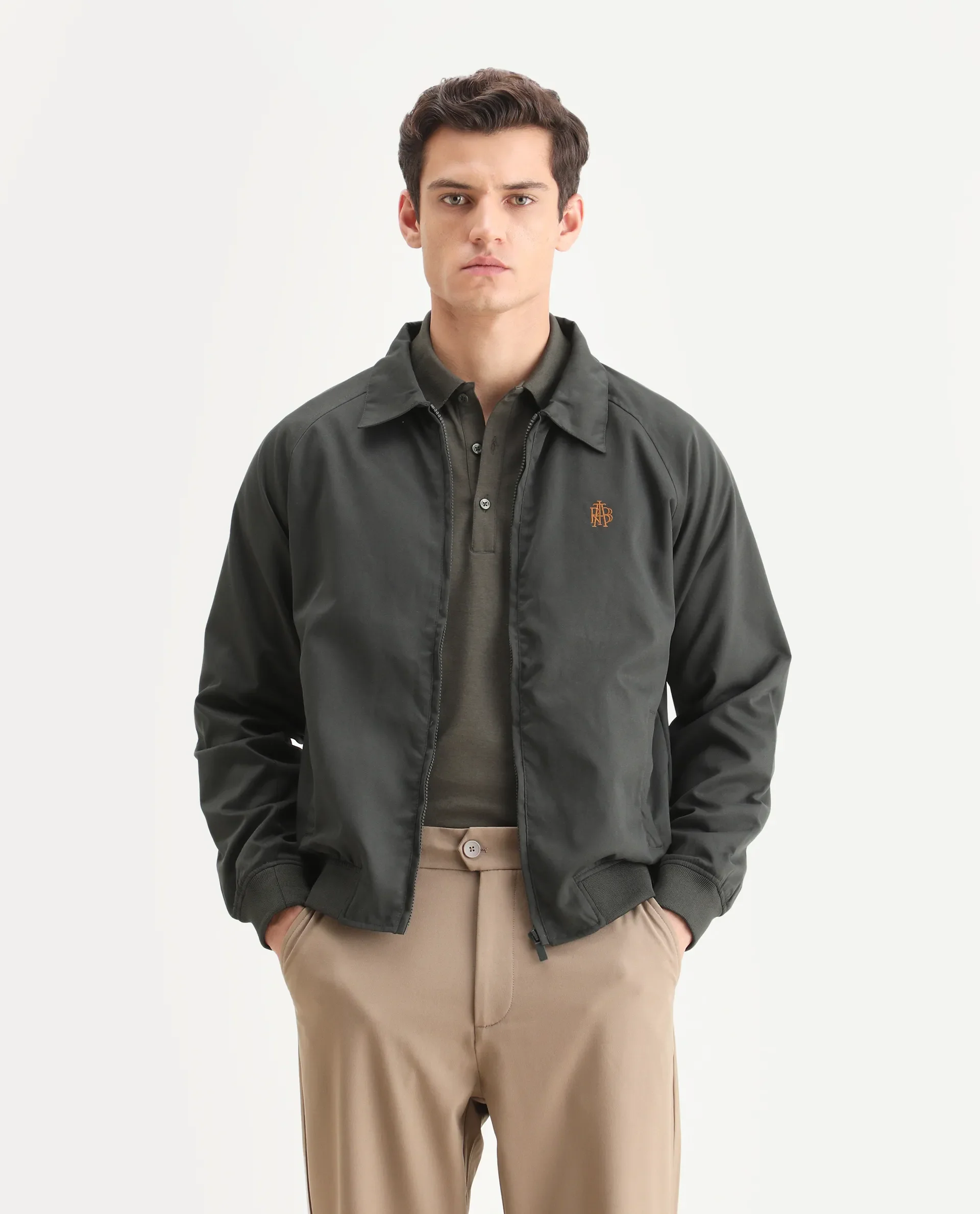 Rare Rabbit Men's Clayon Olive Polyester Embroidered Regular Fit Full Sleeve Spread Collar Jacket - Image 4