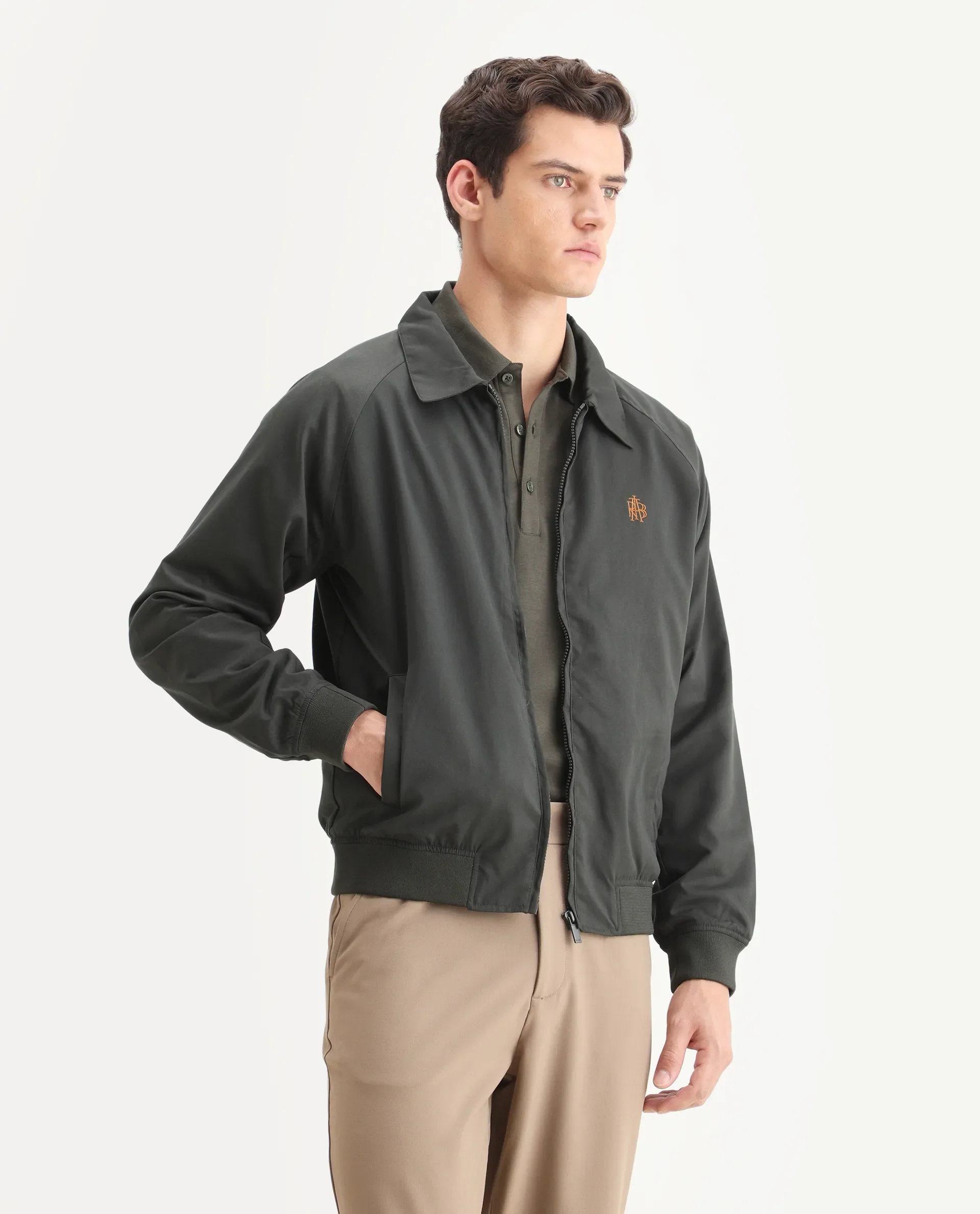 Rare Rabbit Men's Clayon Olive Polyester Embroidered Regular Fit Full Sleeve Spread Collar Jacket - Image 6