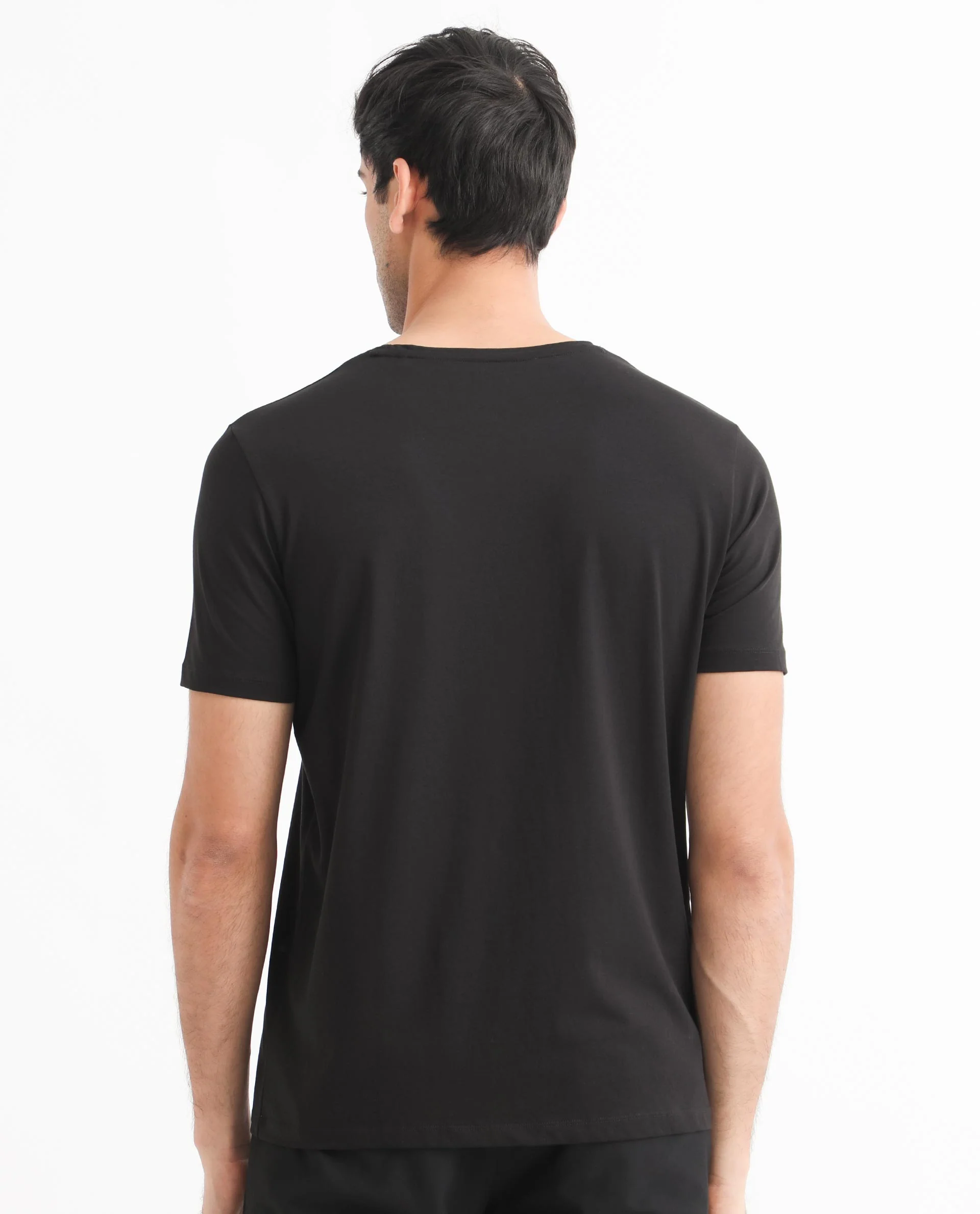 Rare Rabbit Men's Clayton Black Cotton Graphic Print Slim Fit Half Sleeve Crew Neck T-Shirt - Image 10