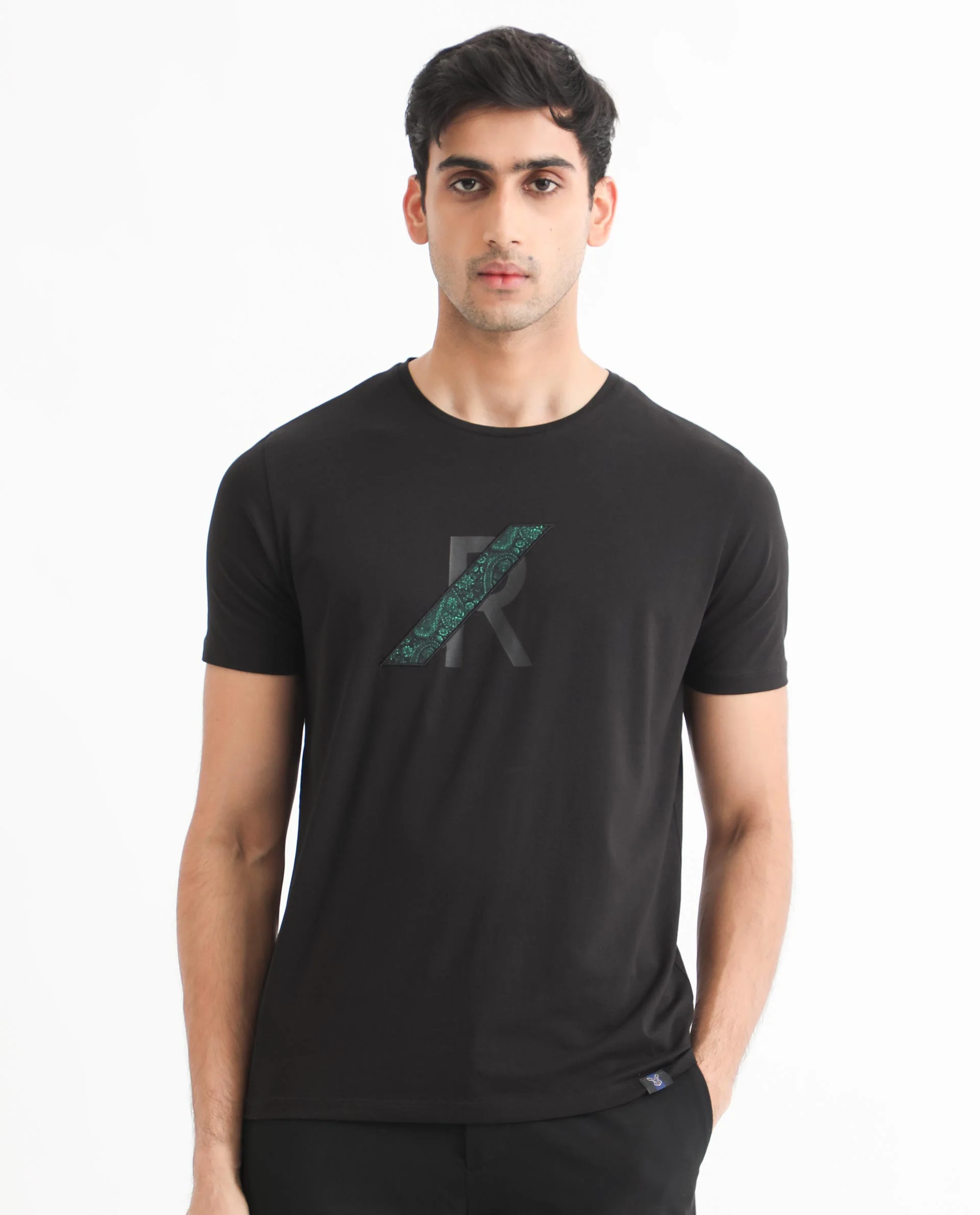 Rare Rabbit Men's Clayton Black Cotton Graphic Print Slim Fit Half Sleeve Crew Neck T-Shirt - Image 3