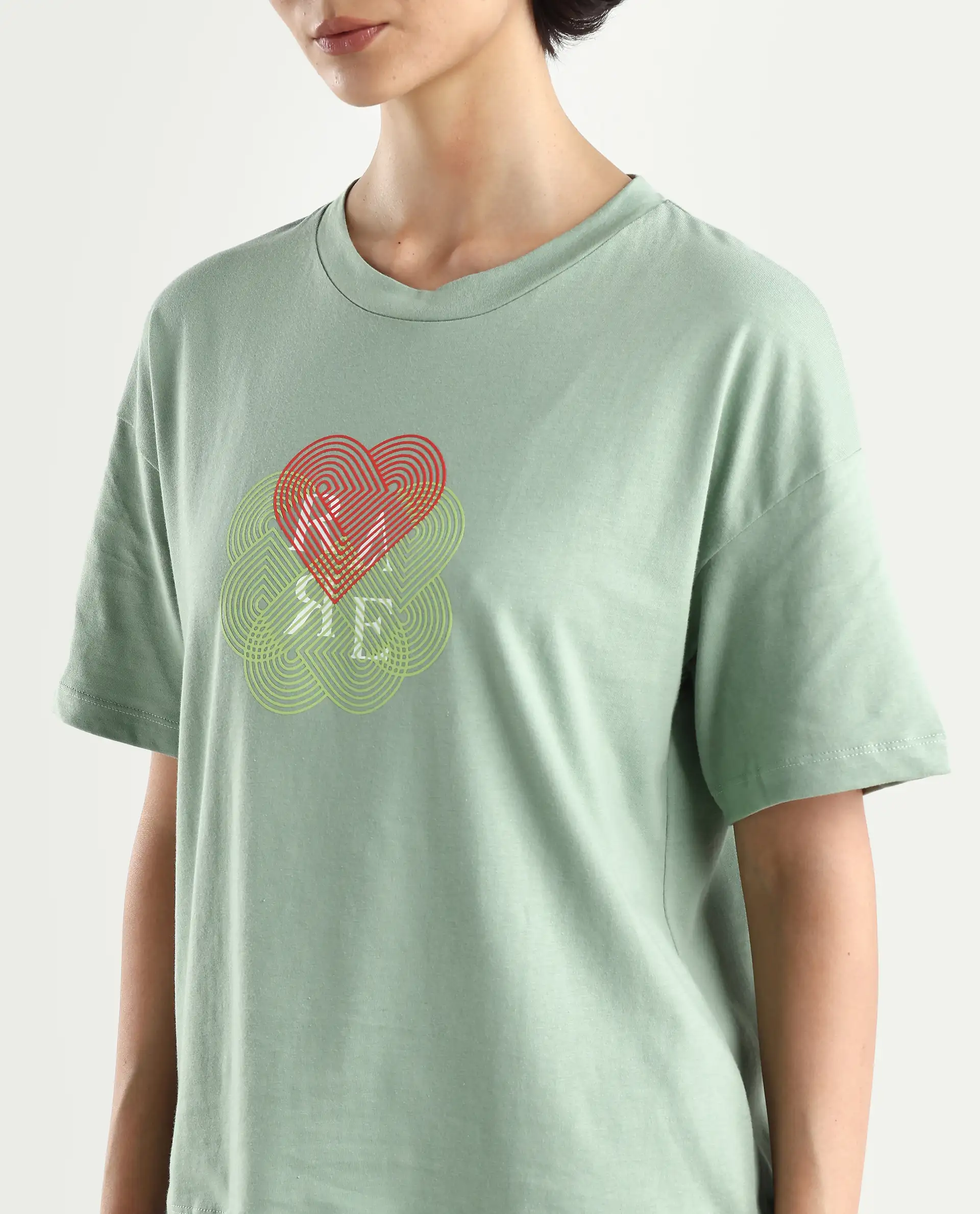 Rareism Women's Clea-R Dusky Green Knit Crew Neck Plain T-Shirt - Image 4
