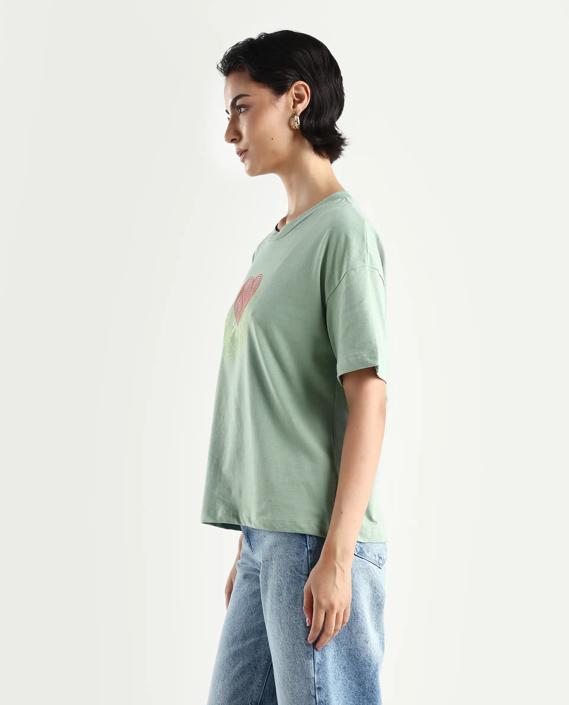 Rareism Women's Clea-R Dusky Green Knit Crew Neck Plain T-Shirt - Image 5