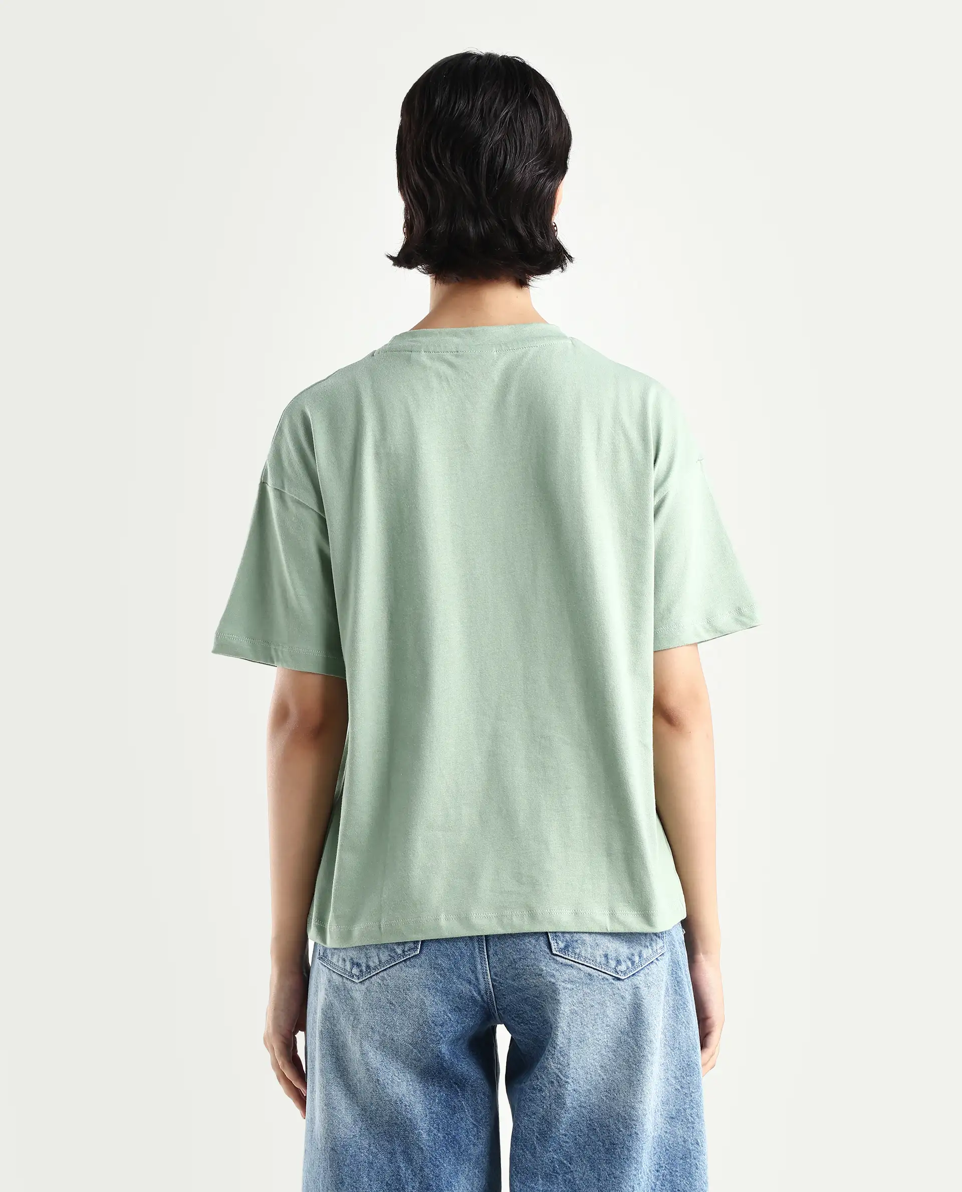 Rareism Women's Clea-R Dusky Green Knit Crew Neck Plain T-Shirt - Image 7