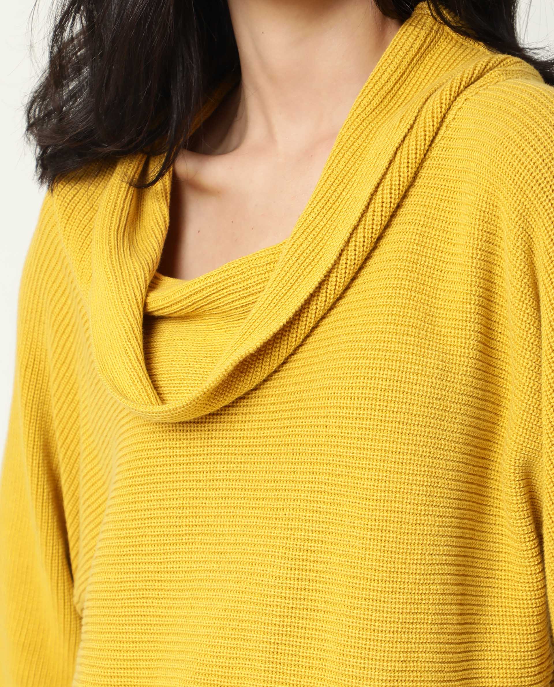 Rareism Women's Cleo Mustard Cowl Neck Plain Relaxed Fit Sweater - Image 3