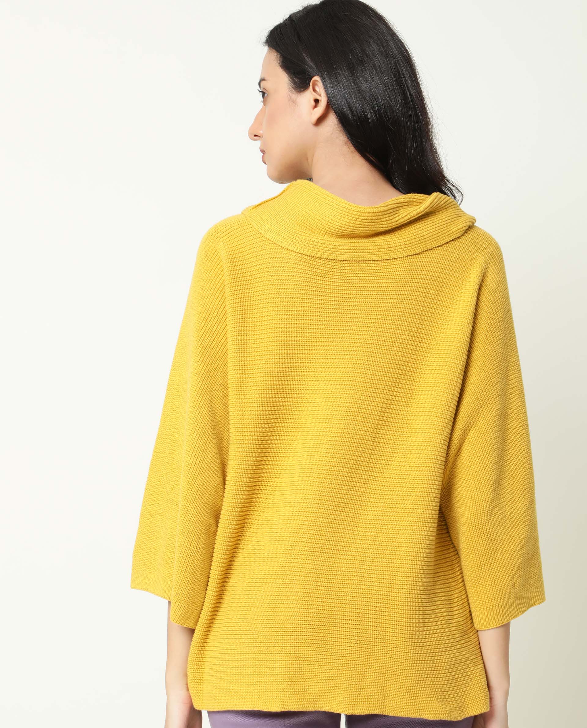 Rareism Women's Cleo Mustard Cowl Neck Plain Relaxed Fit Sweater - Image 7