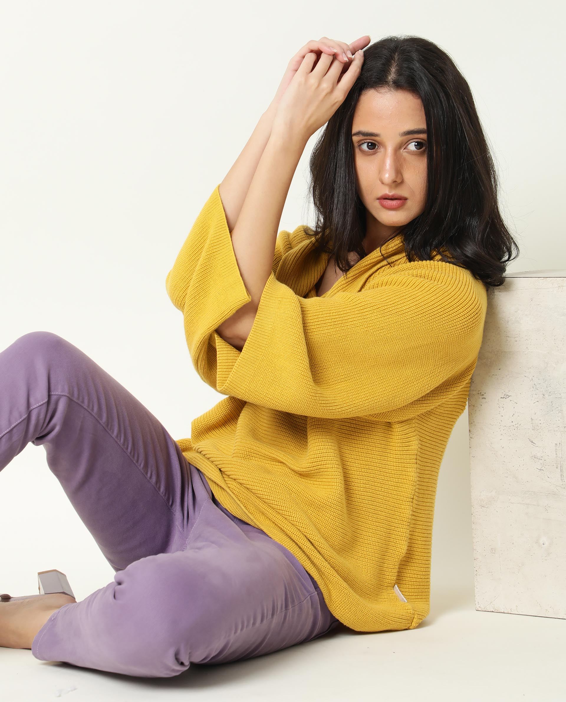 Rareism Women's Cleo Mustard Cowl Neck Plain Relaxed Fit Sweater - Image 8