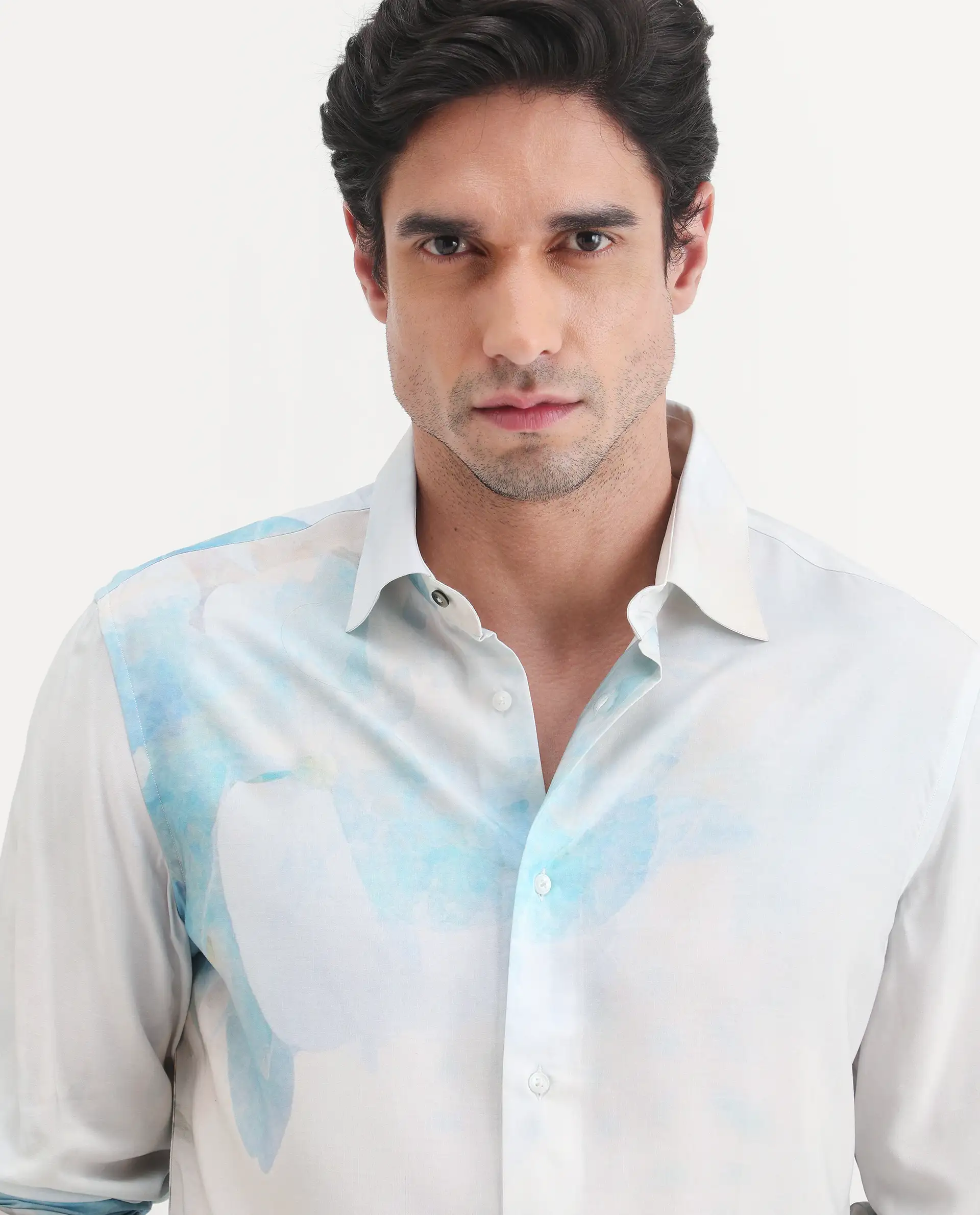 Rare Rabbit Men's Cleo White Viscose Fabric Full Sleeve Spread Collar Regular Fit Abstract Print Shirt - Image 3