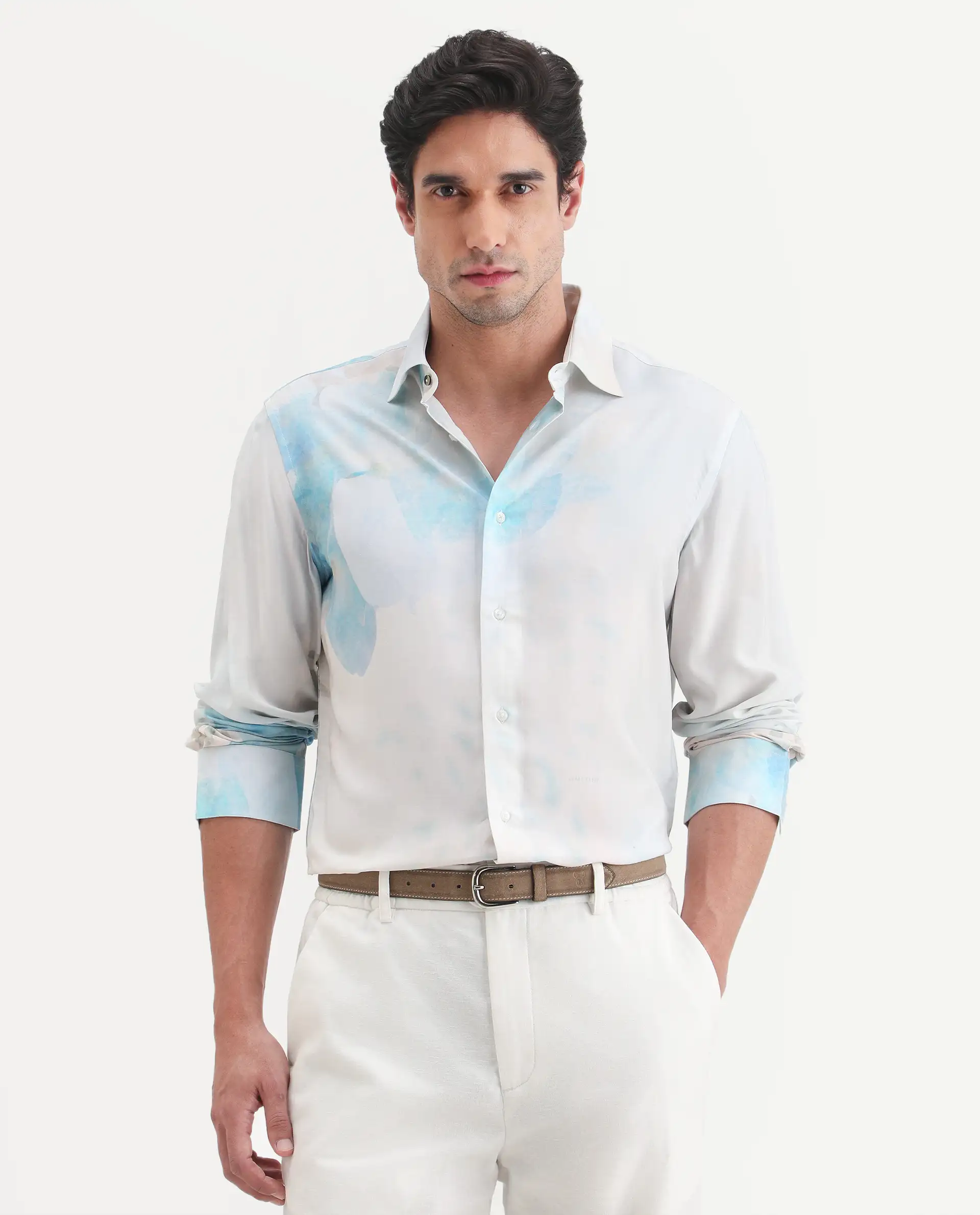 Rare Rabbit Men's Cleo White Viscose Fabric Full Sleeve Spread Collar Regular Fit Abstract Print Shirt - Image 4