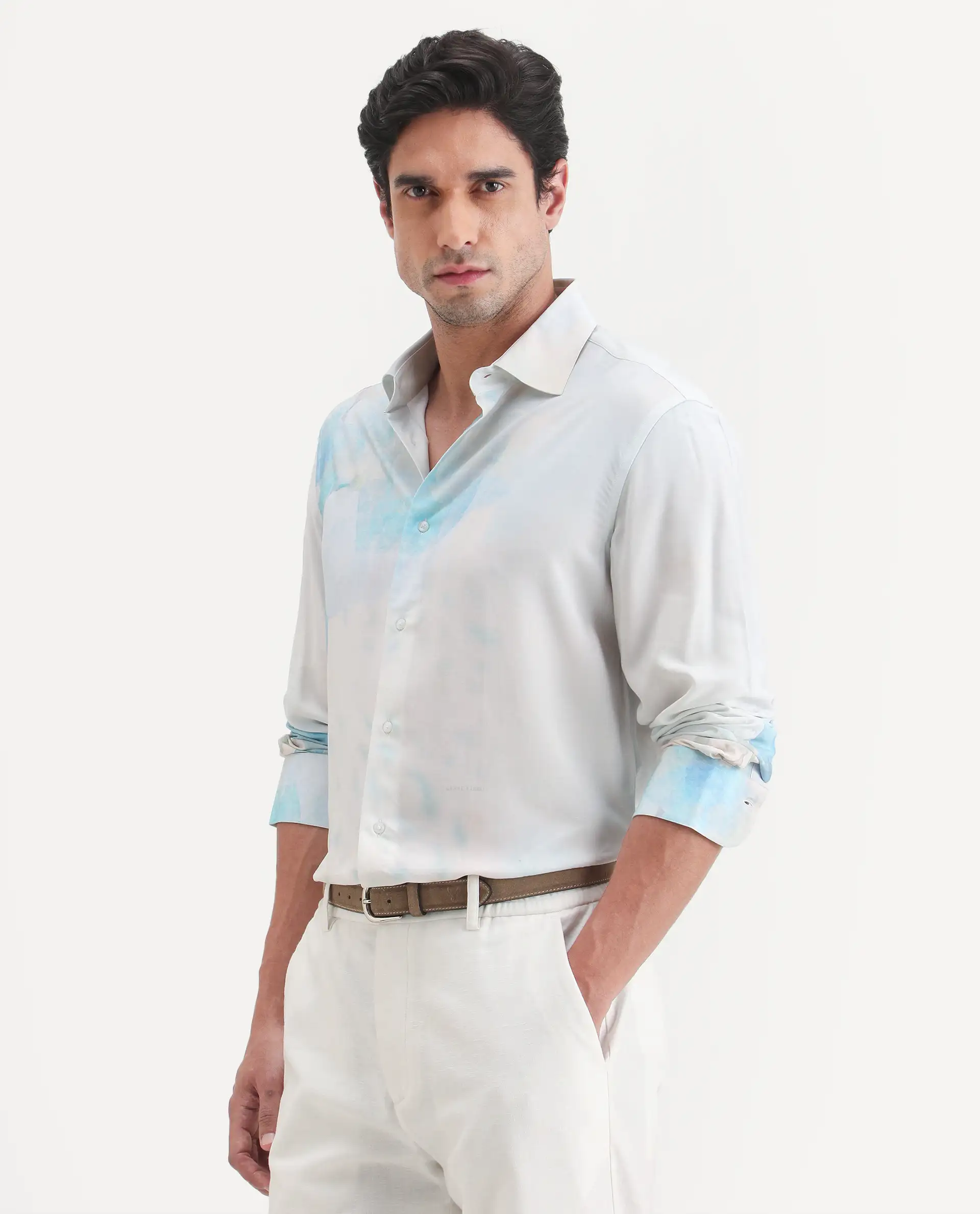 Rare Rabbit Men's Cleo White Viscose Fabric Full Sleeve Spread Collar Regular Fit Abstract Print Shirt - Image 5