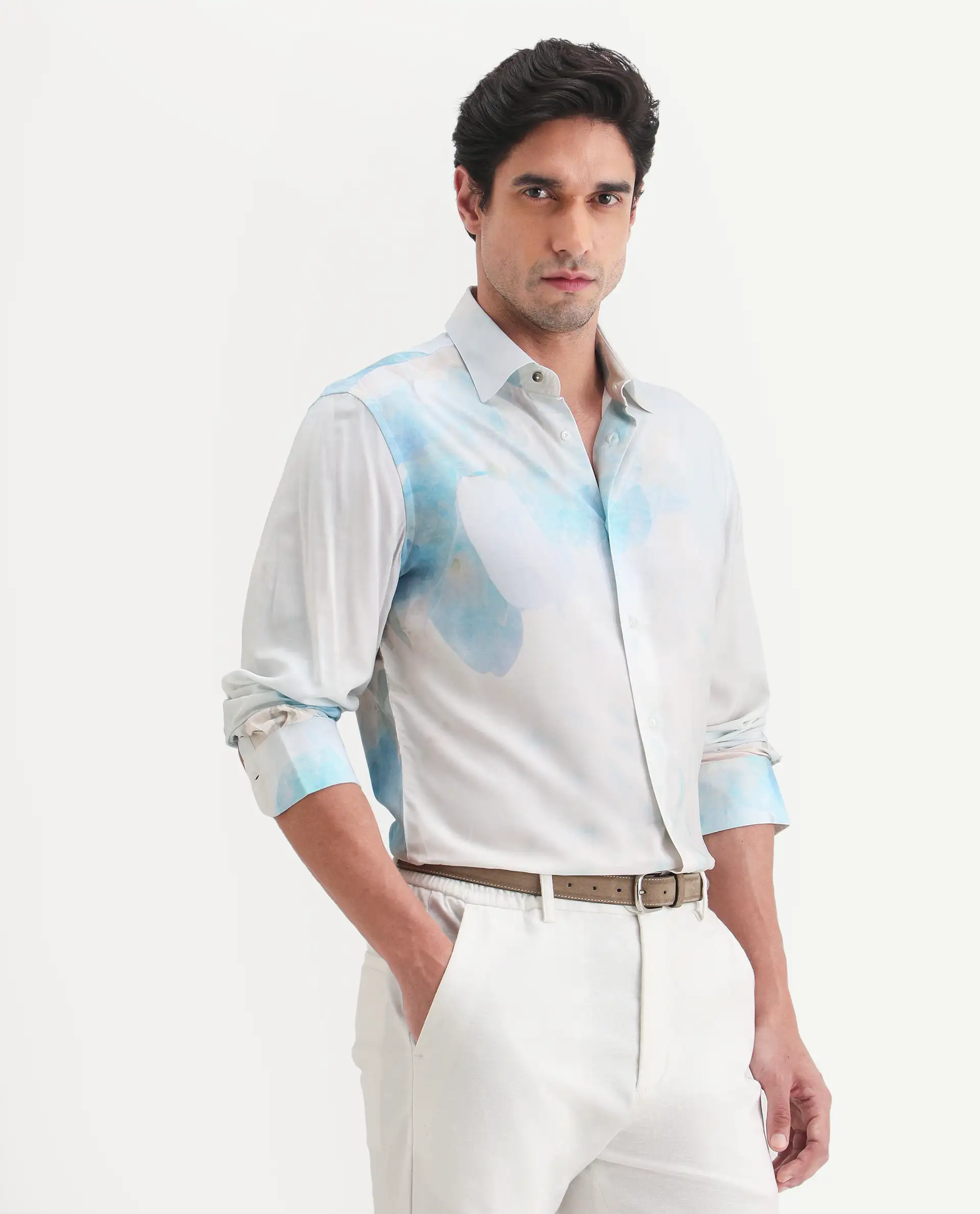 Rare Rabbit Men's Cleo White Viscose Fabric Full Sleeve Spread Collar Regular Fit Abstract Print Shirt - Image 6