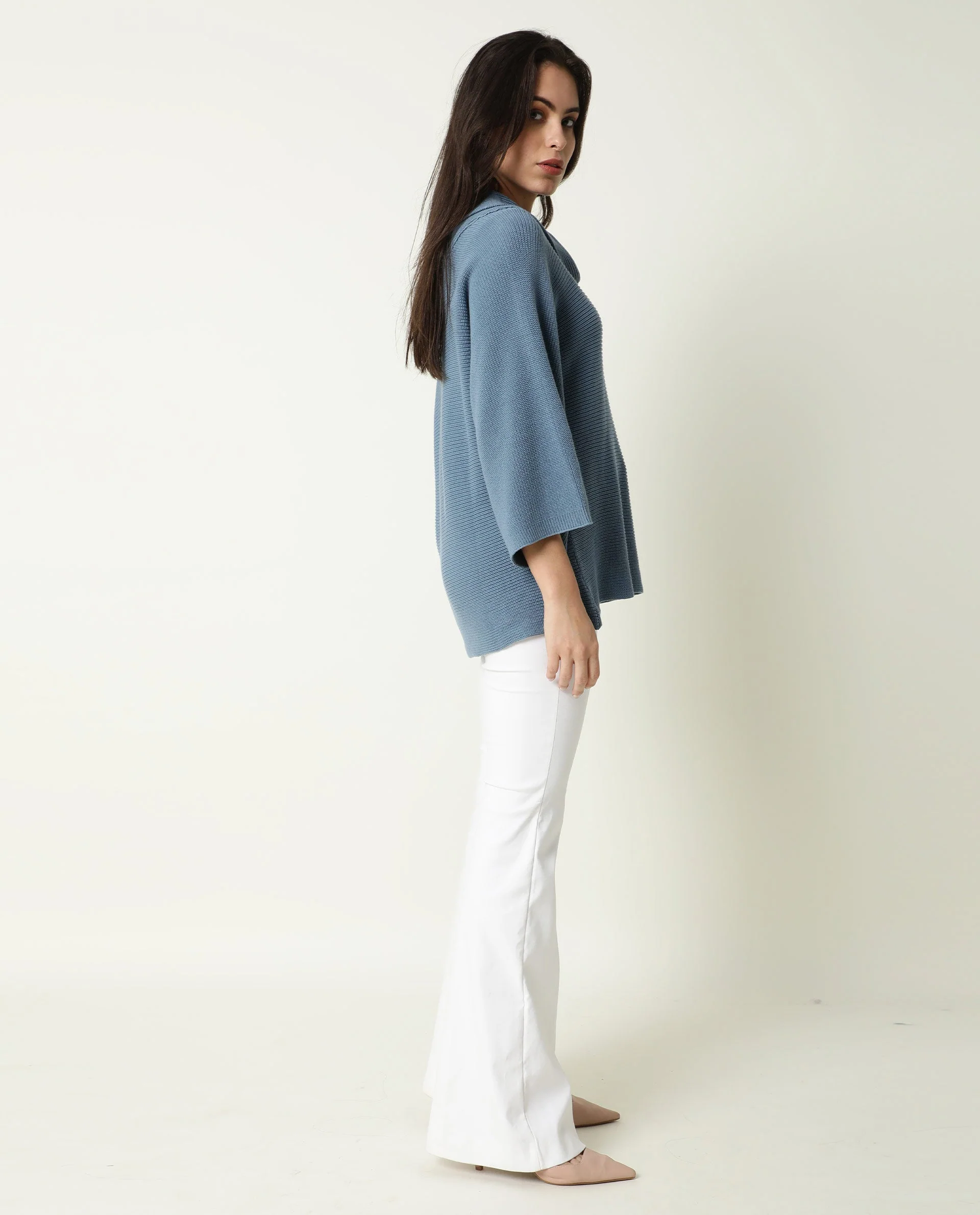 Rareism Women's Cleo Blue Cowl Neck Plain Relaxed Fit Sweater - Image 6
