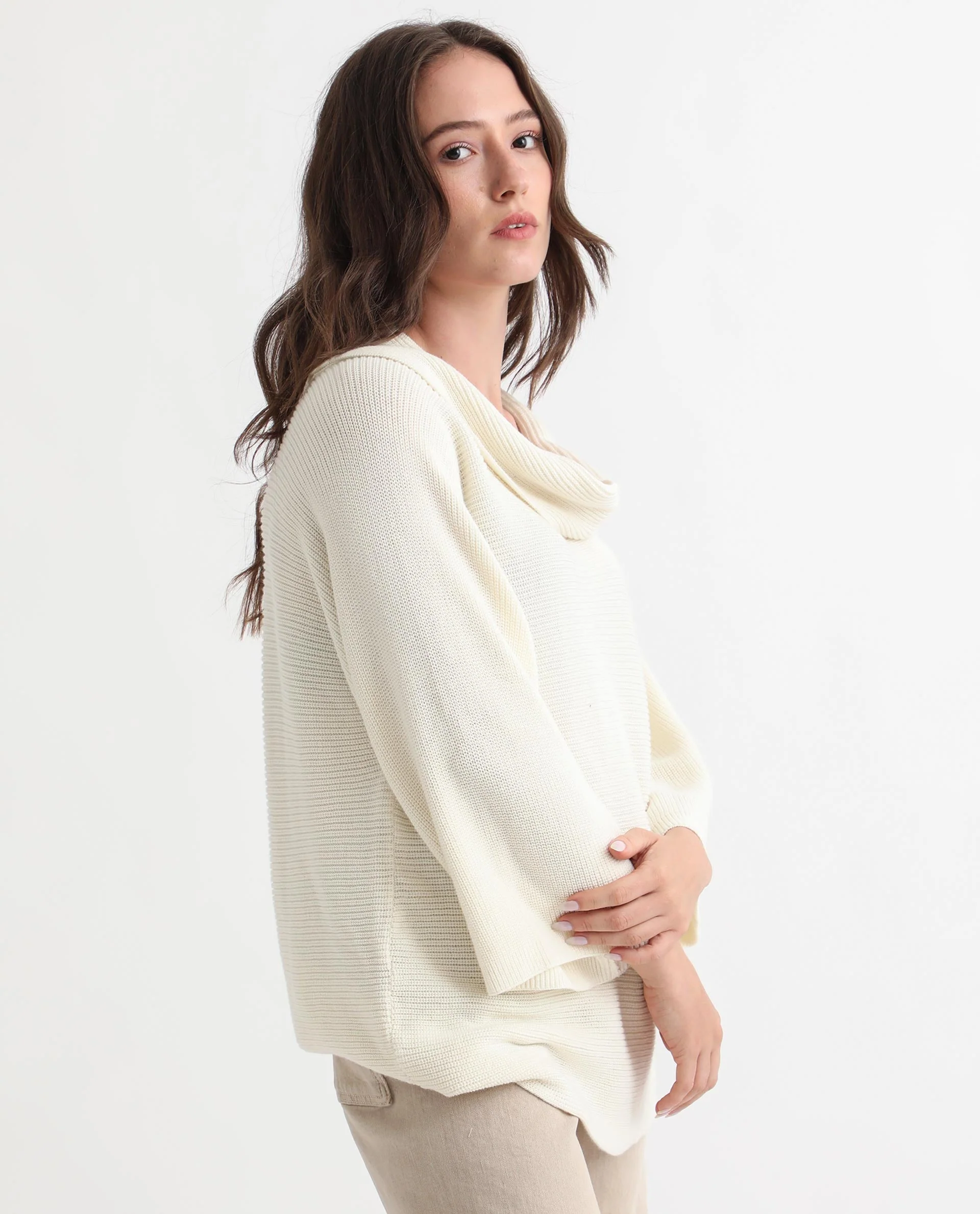 Rareism Women's Cleo Offwhite Cowl Neck Plain Relaxed Fit Sweater - Image 13