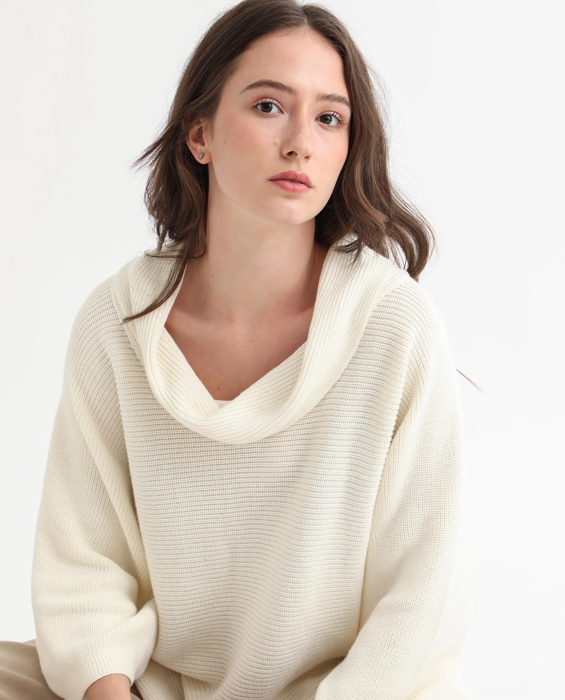 Rareism Women's Cleo Offwhite Cowl Neck Plain Relaxed Fit Sweater - Image 7