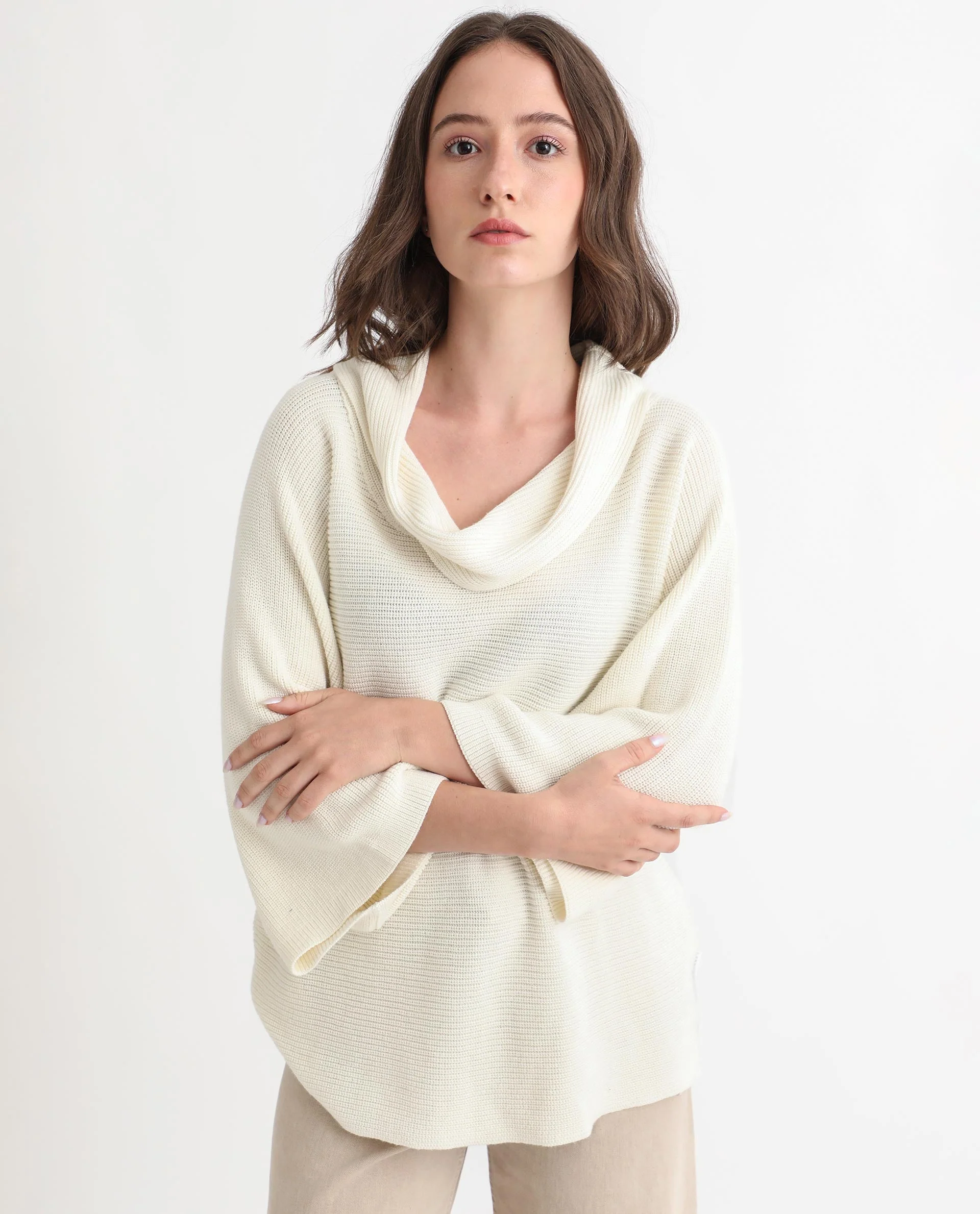 Rareism Women's Cleo Offwhite Cowl Neck Plain Relaxed Fit Sweater - Image 8