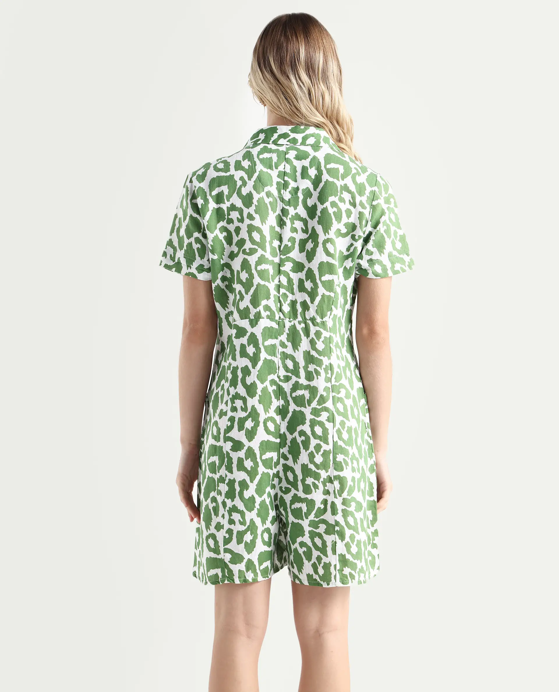 Rareism Women's Cleve White Linen Lapel Neck Abstract Print Relaxed Fit Playsuit - Image 7